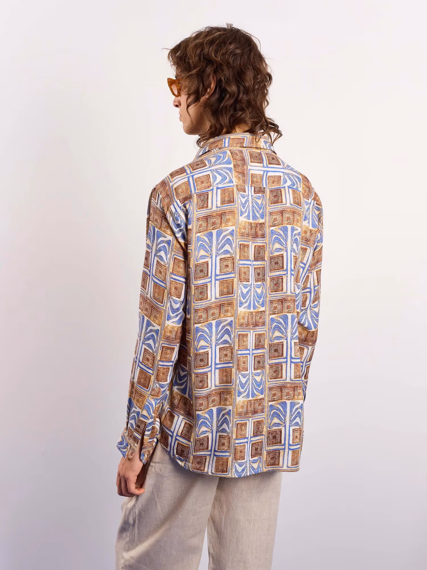 Brown & Blue Geometrical Linen Pullover image 8