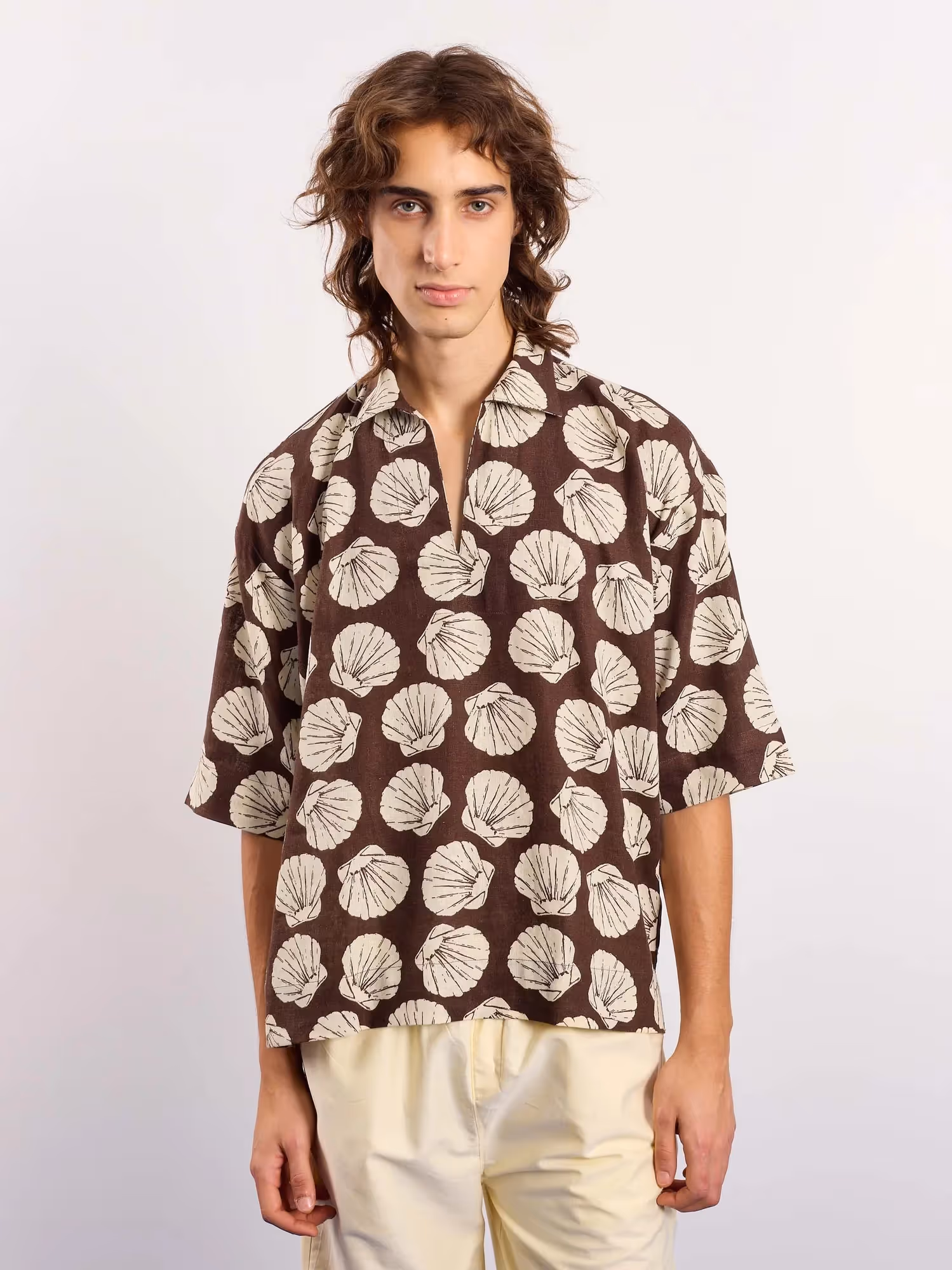 Brown & Cream Shells Printed Pullover image 3