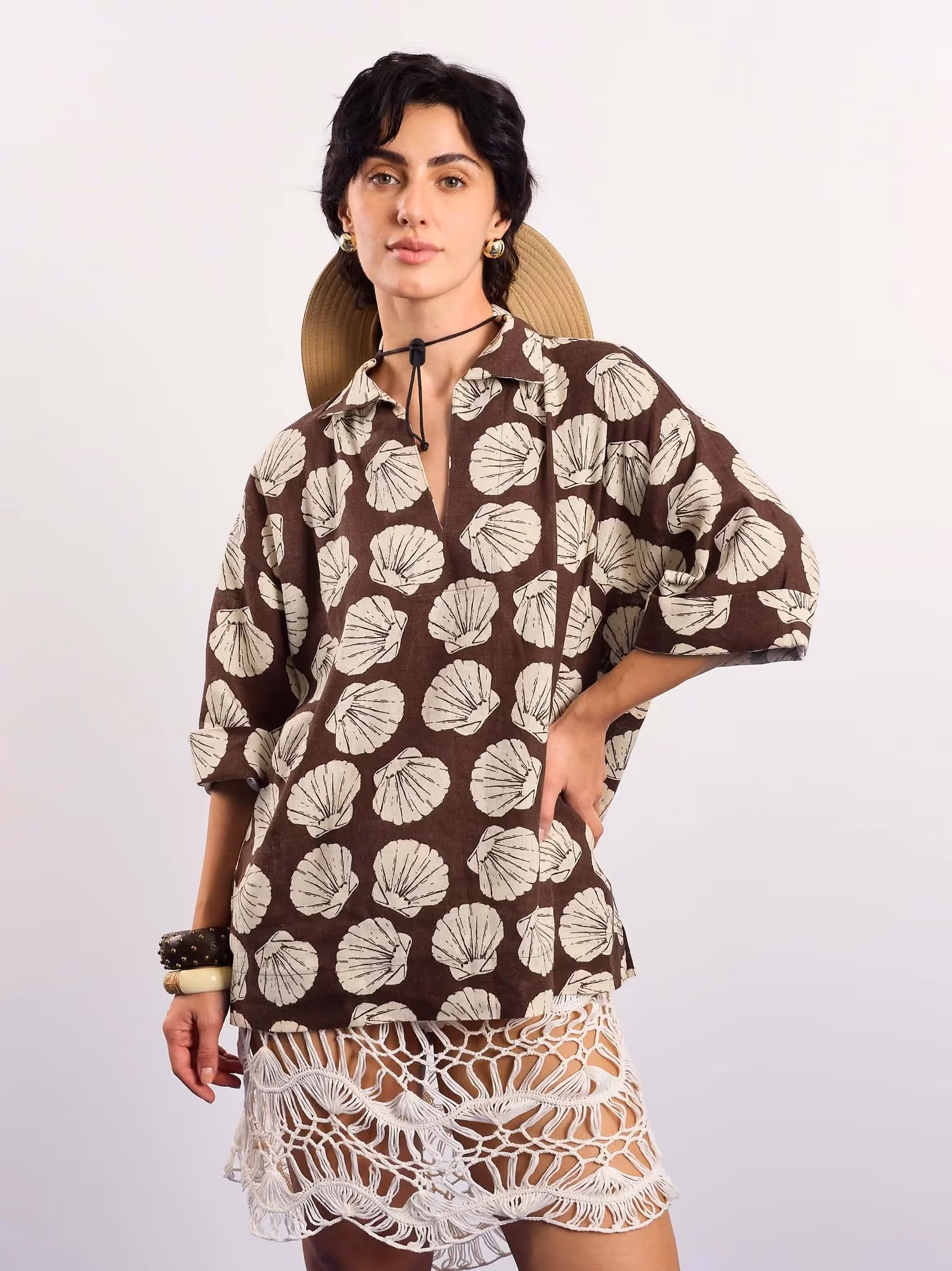 Brown & Cream Shells Printed Pullover image 4
