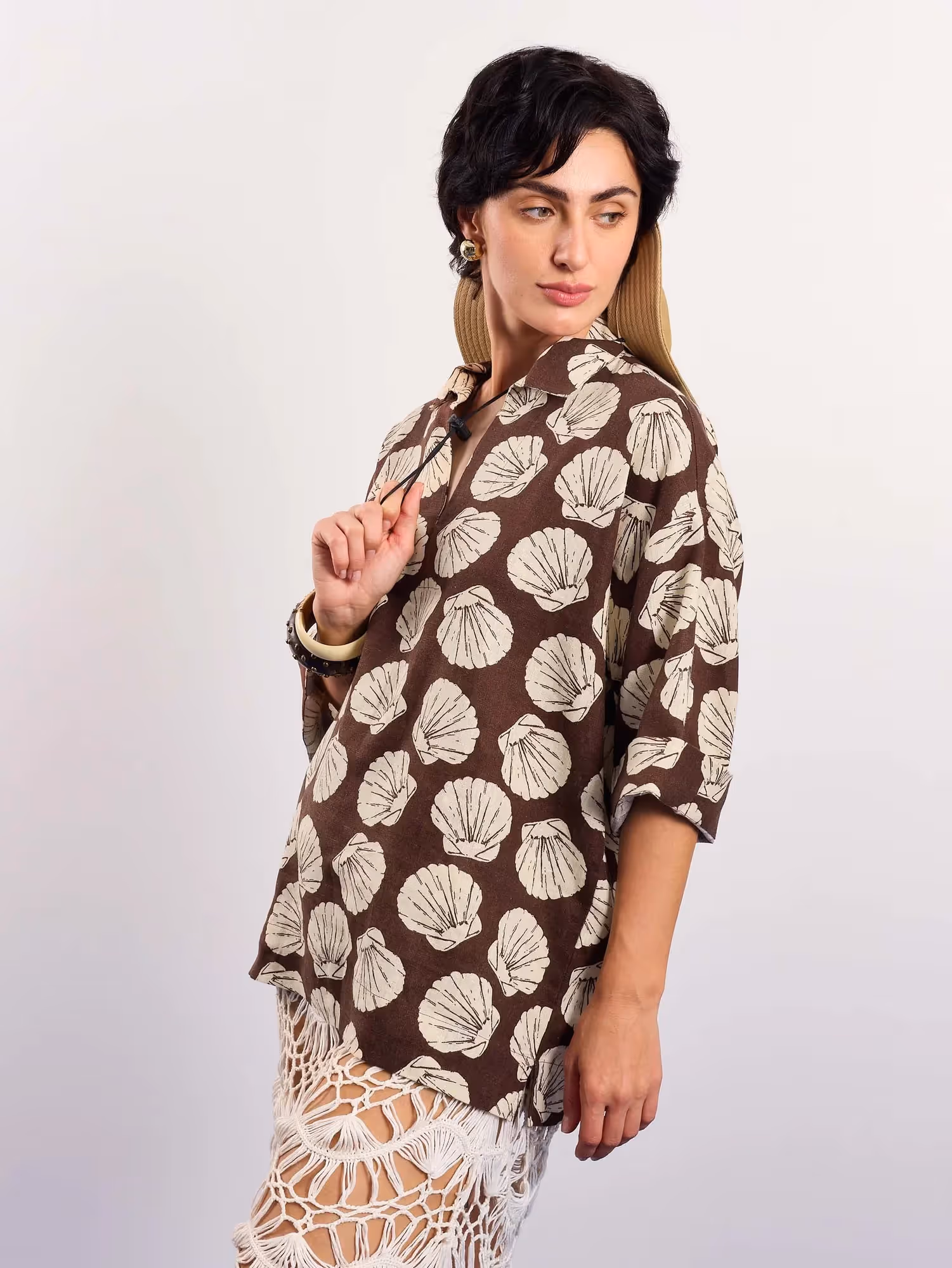 Brown & Cream Shells Printed Pullover image 7