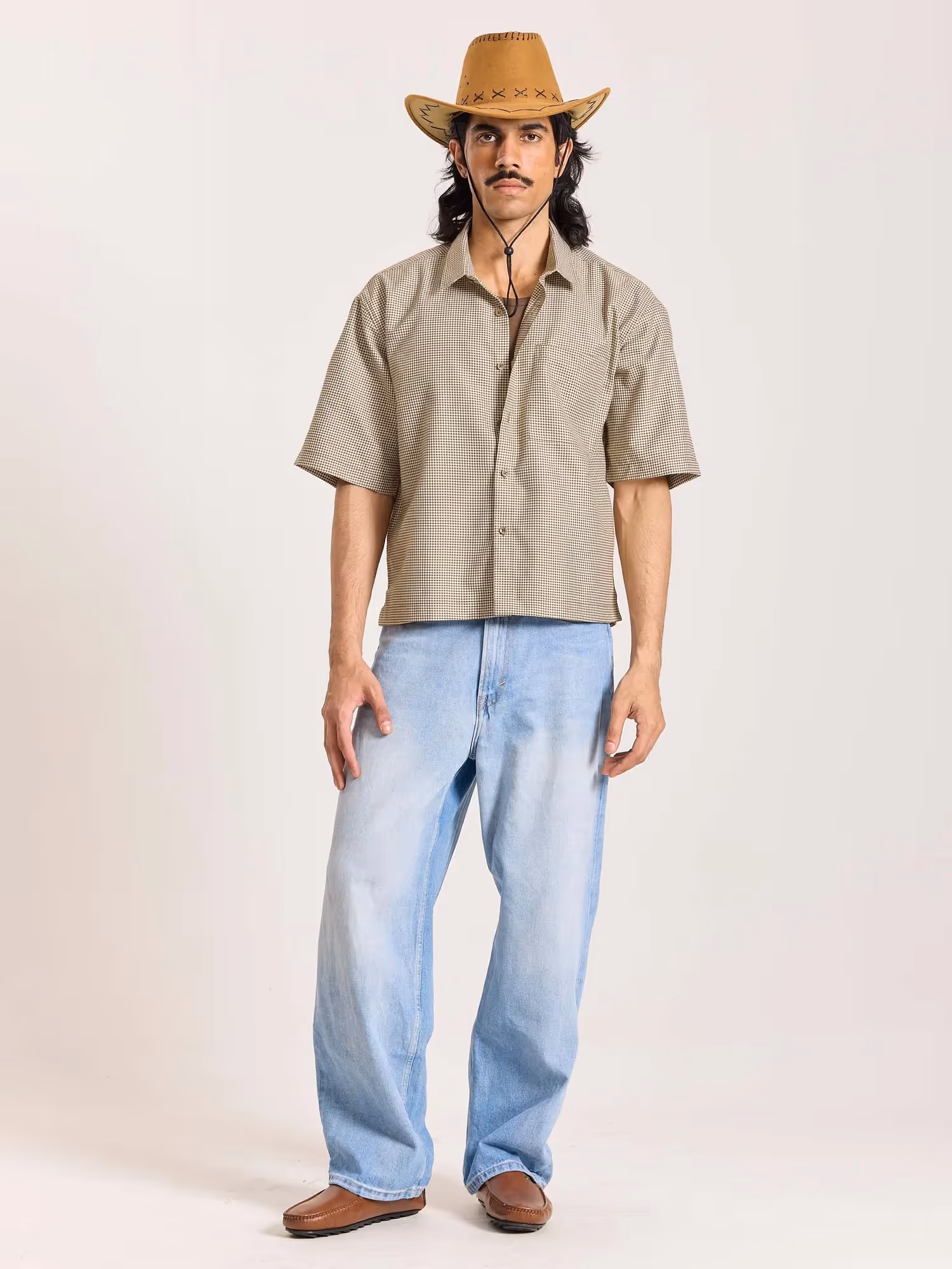 Brown Checkered Cropped Shirt image 1
