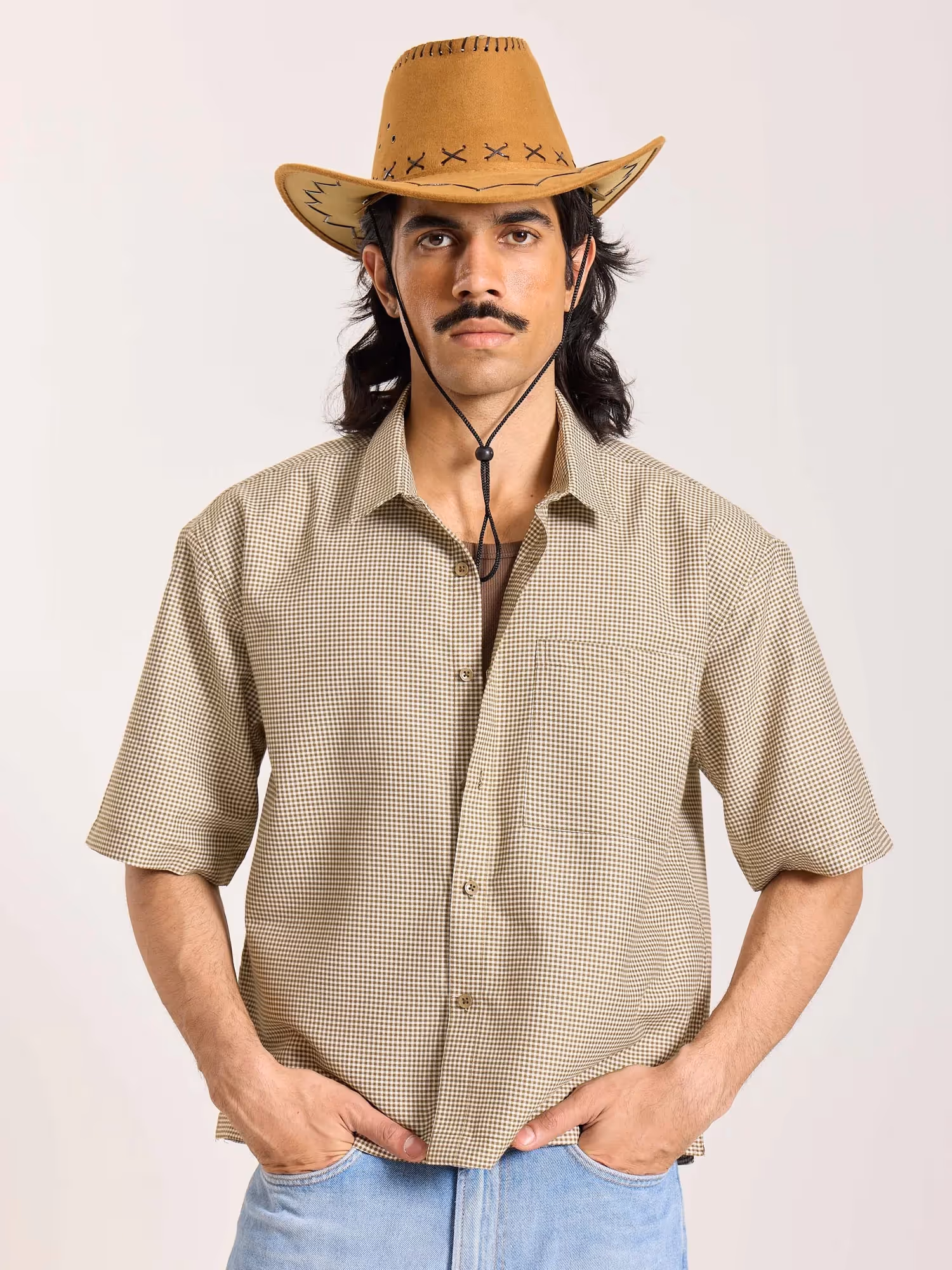 Brown Checkered Cropped Shirt image 3