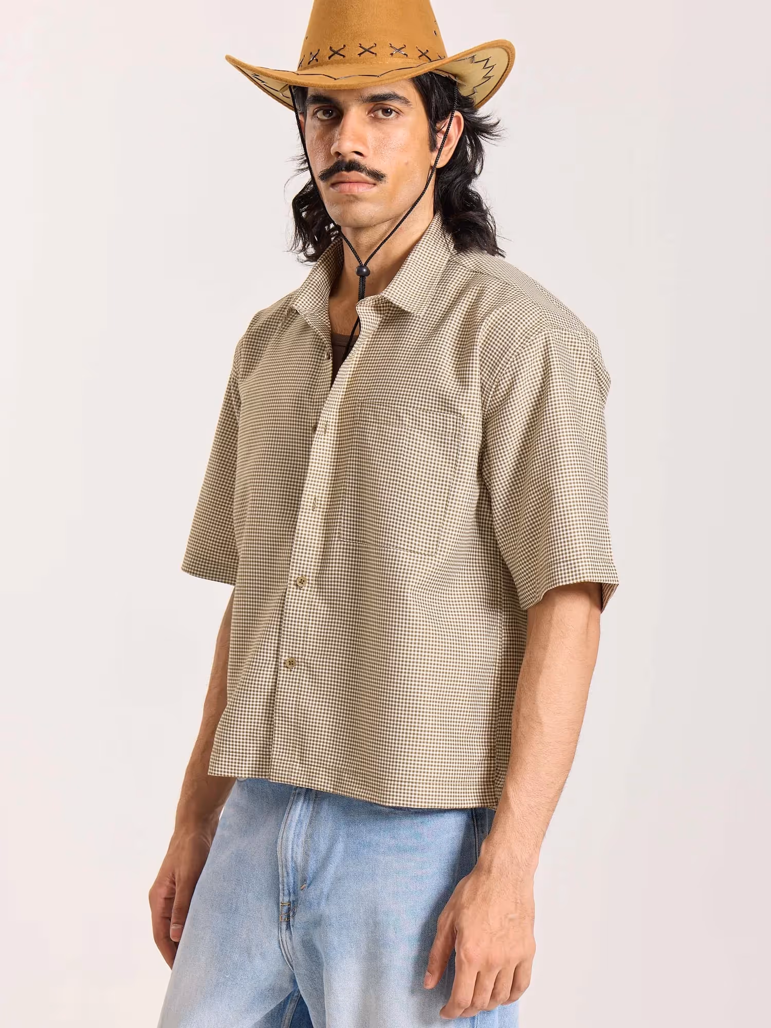 Brown Checkered Cropped Shirt image 6