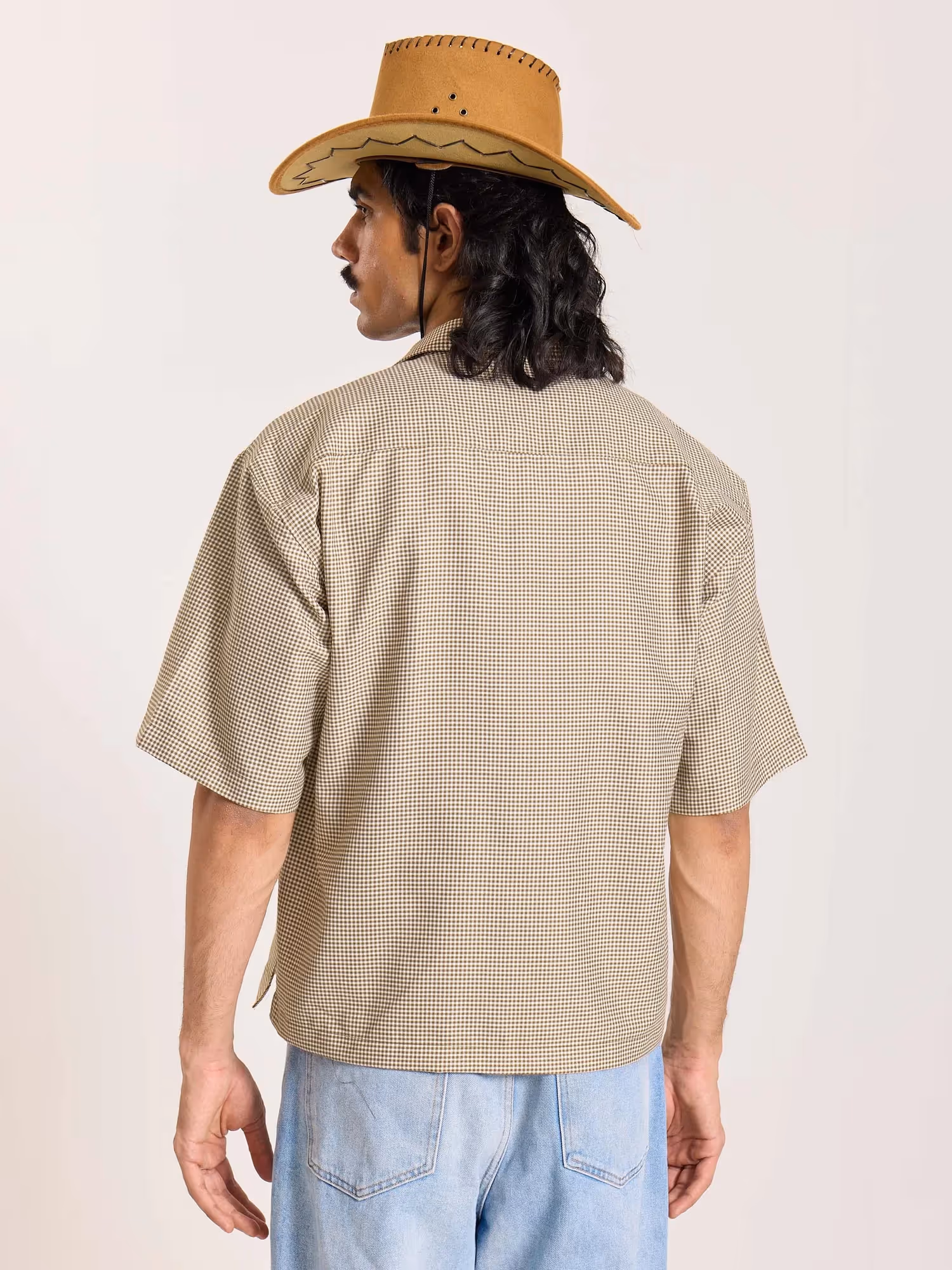 Brown Checkered Cropped Shirt image 8