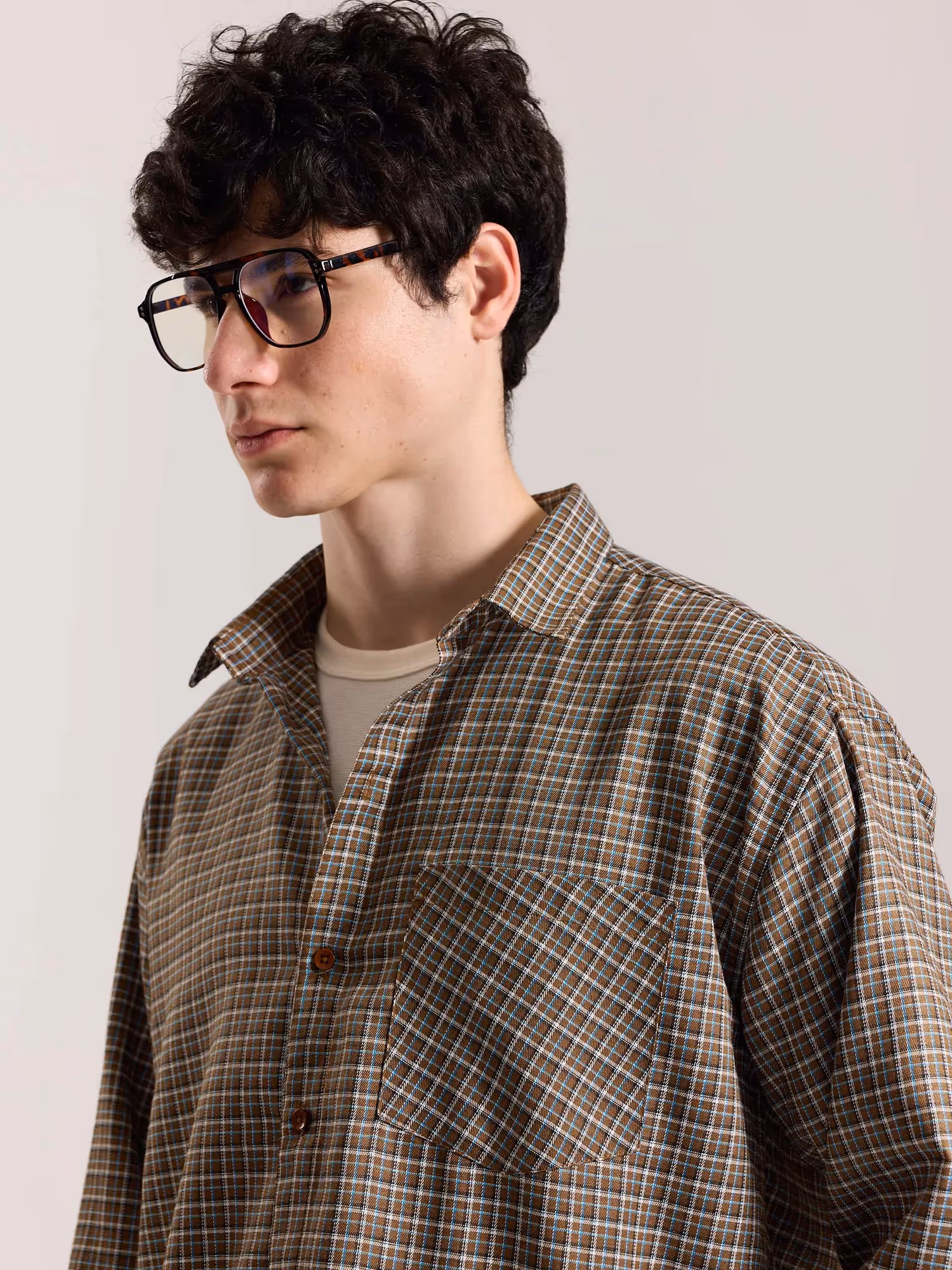 Brown Checkered Oversized Cropped Shirt image 6