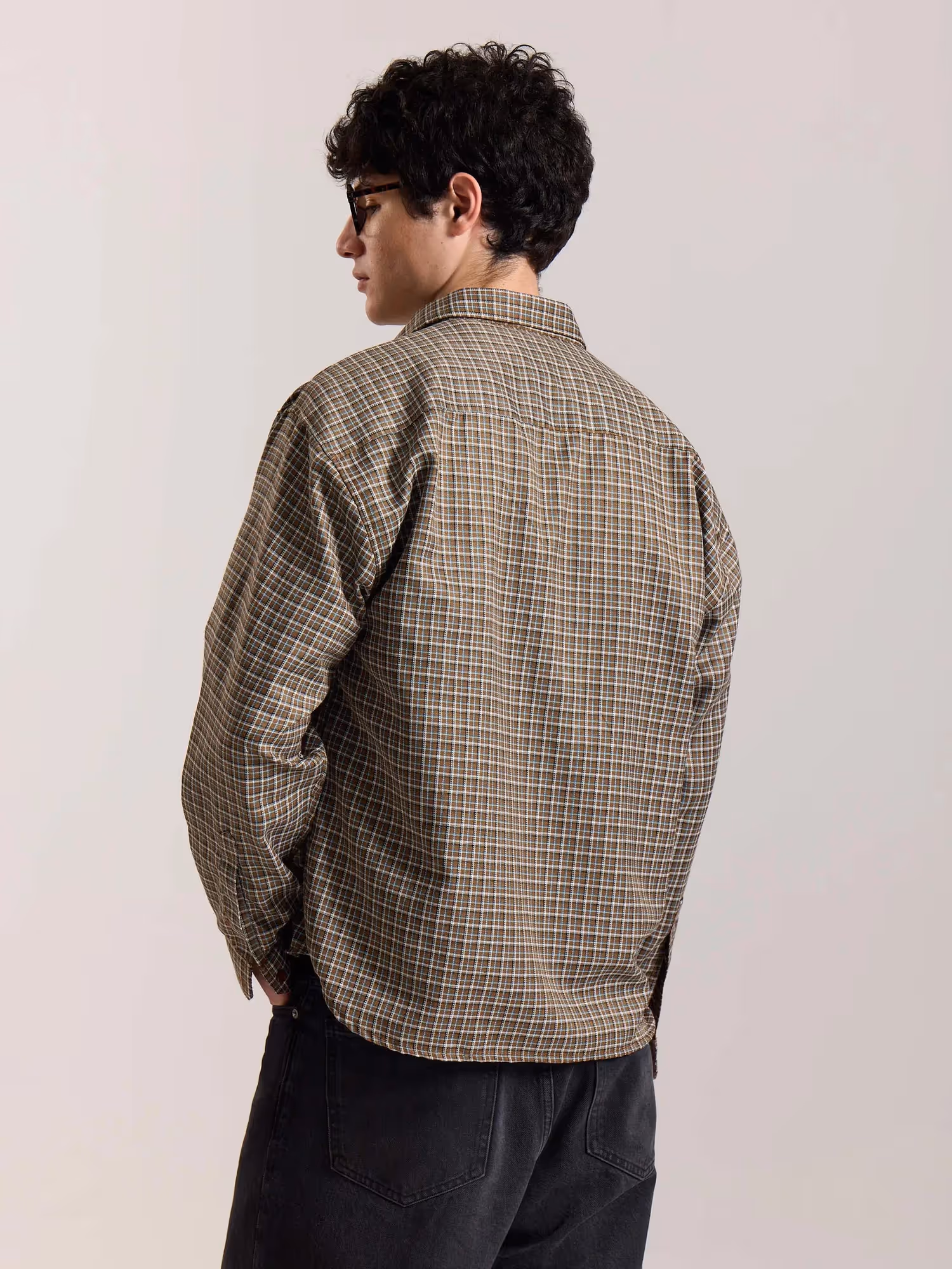 Brown Checkered Oversized Cropped Shirt image 8