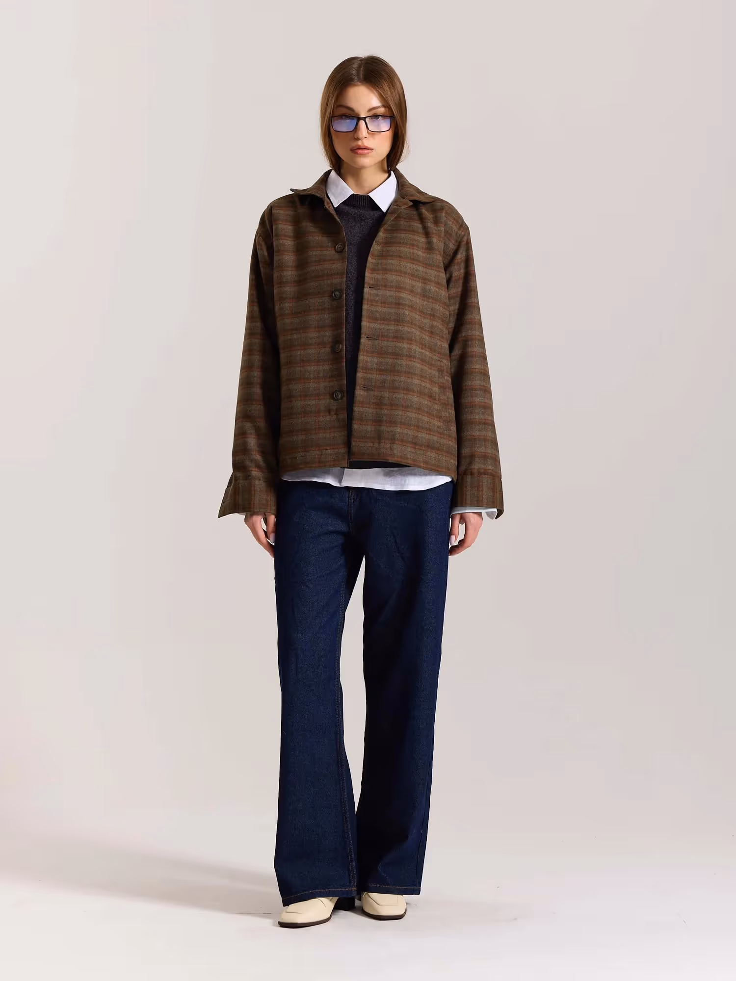 Brown Checkered Tweed Shacket image 2