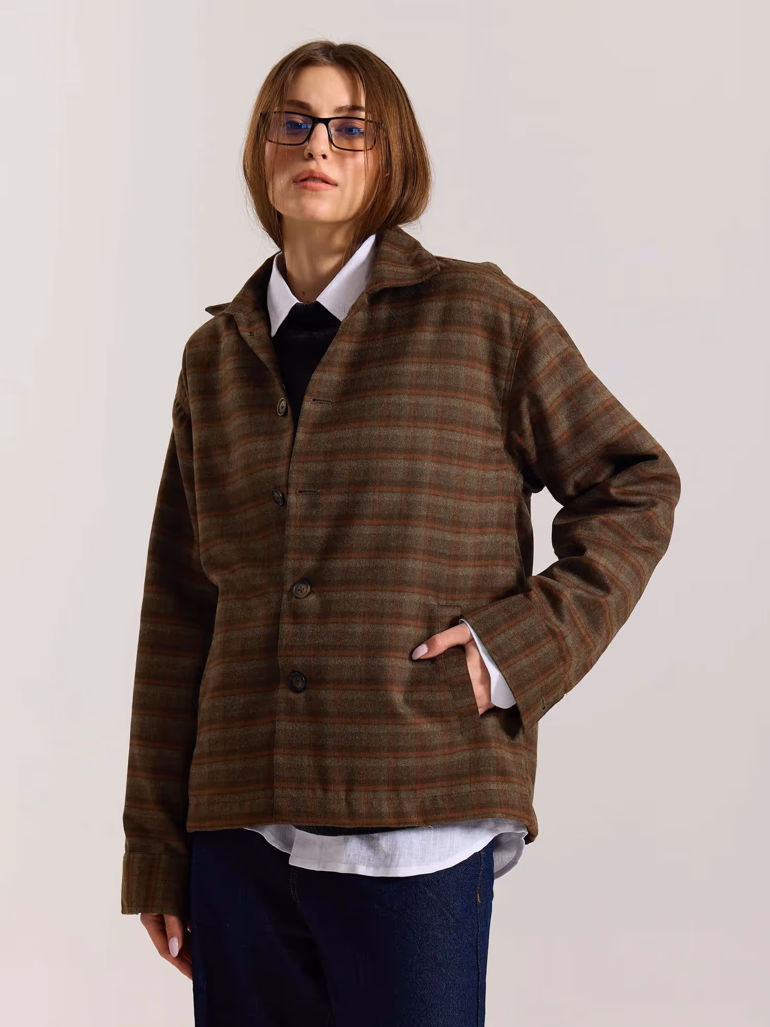 Brown Checkered Tweed Shacket image 4