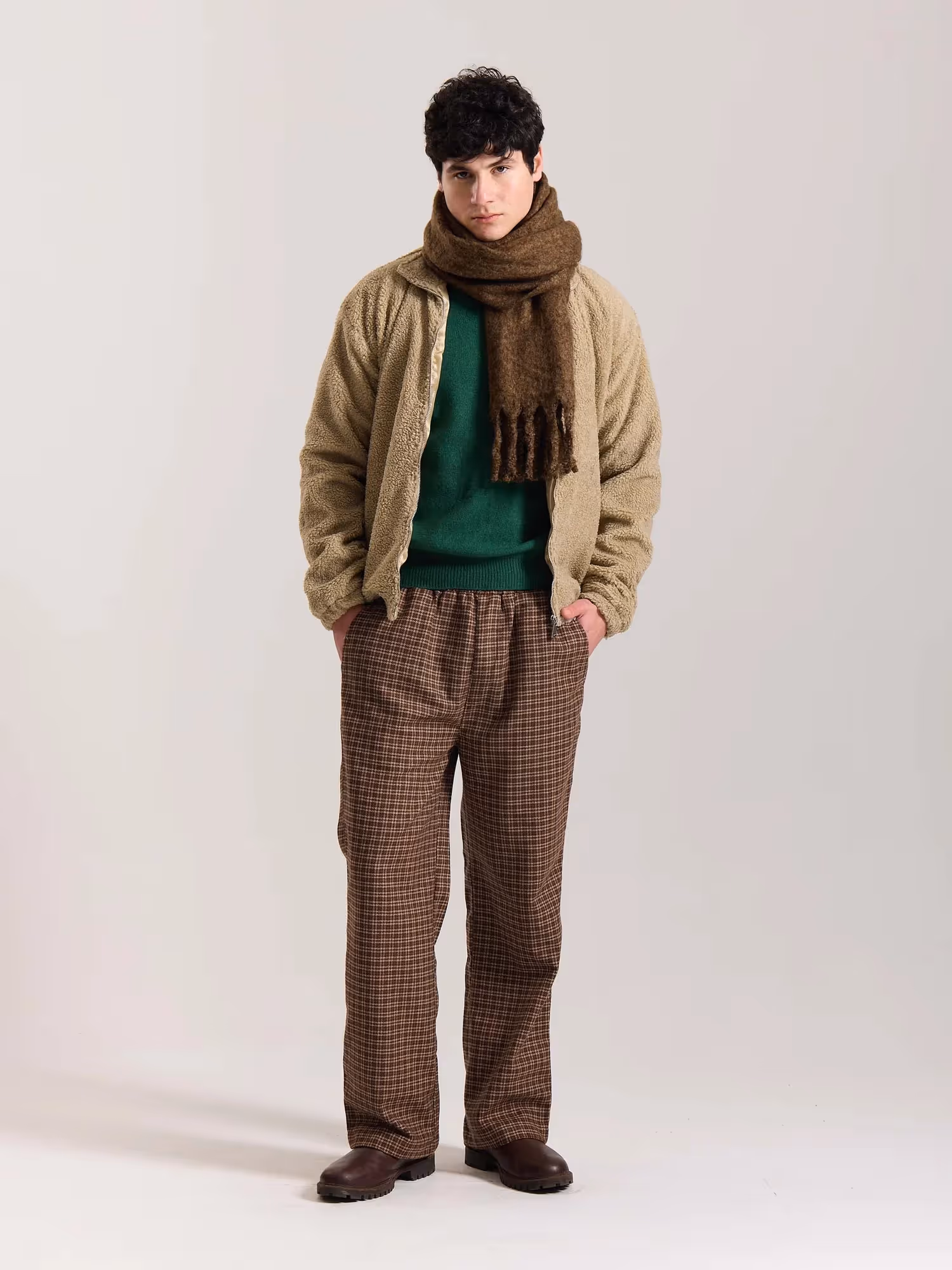 Brown Checkered Woolen Pants image 1