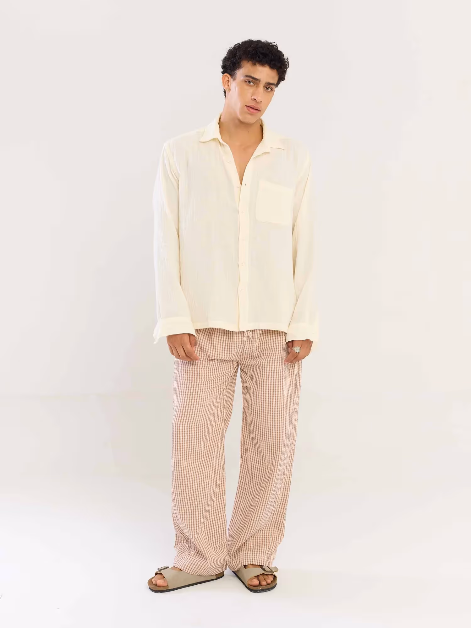 Brown Gingham Gauze Pull-on Pants image 1