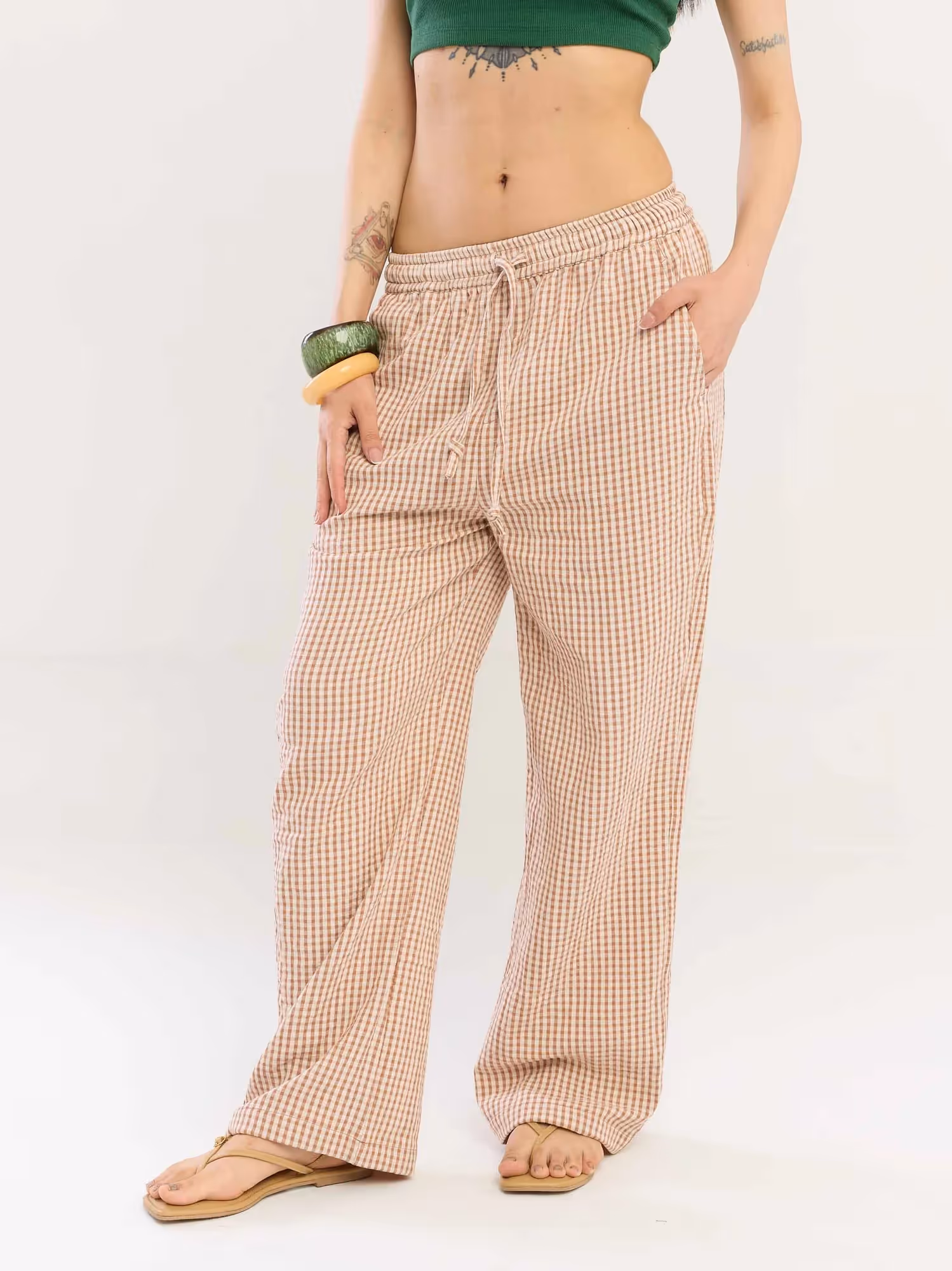 Brown Gingham Gauze Pull-on Pants image 4