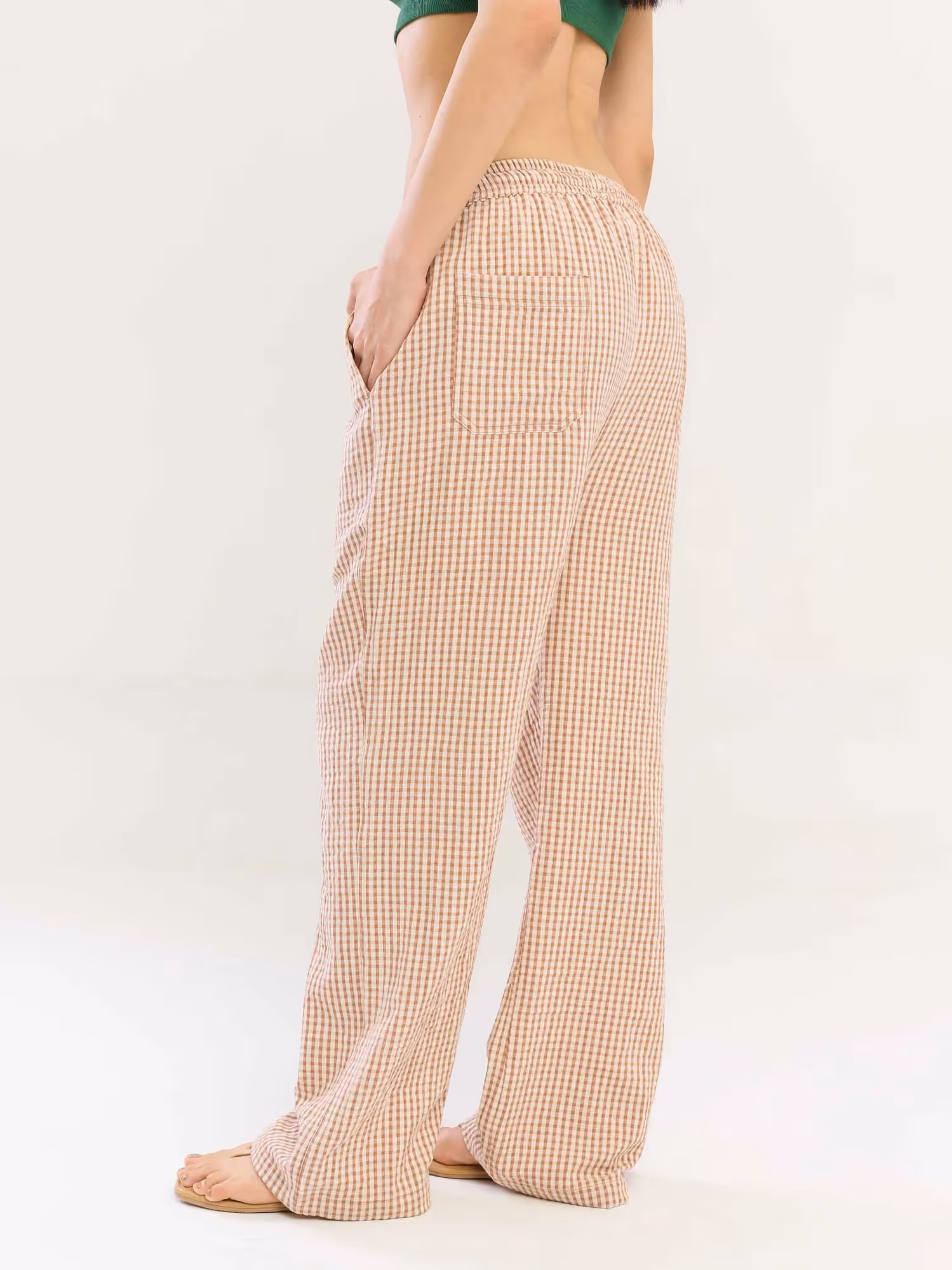 Brown Gingham Gauze Pull-on Pants image 7