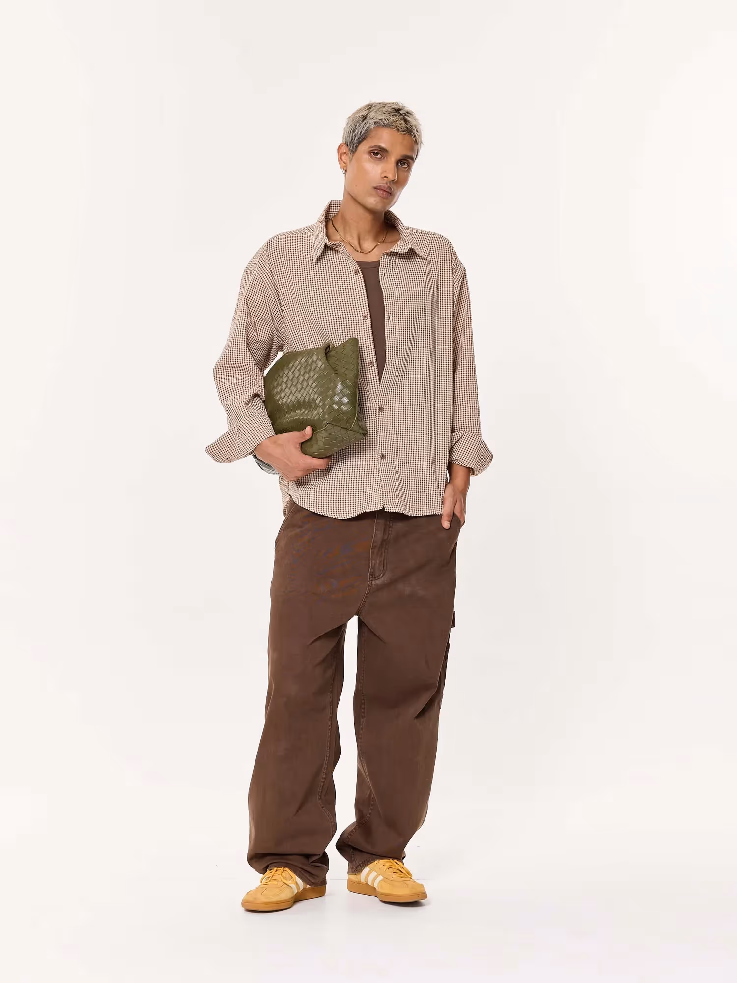Brown Gingham Oversized Cropped Shirt image 1