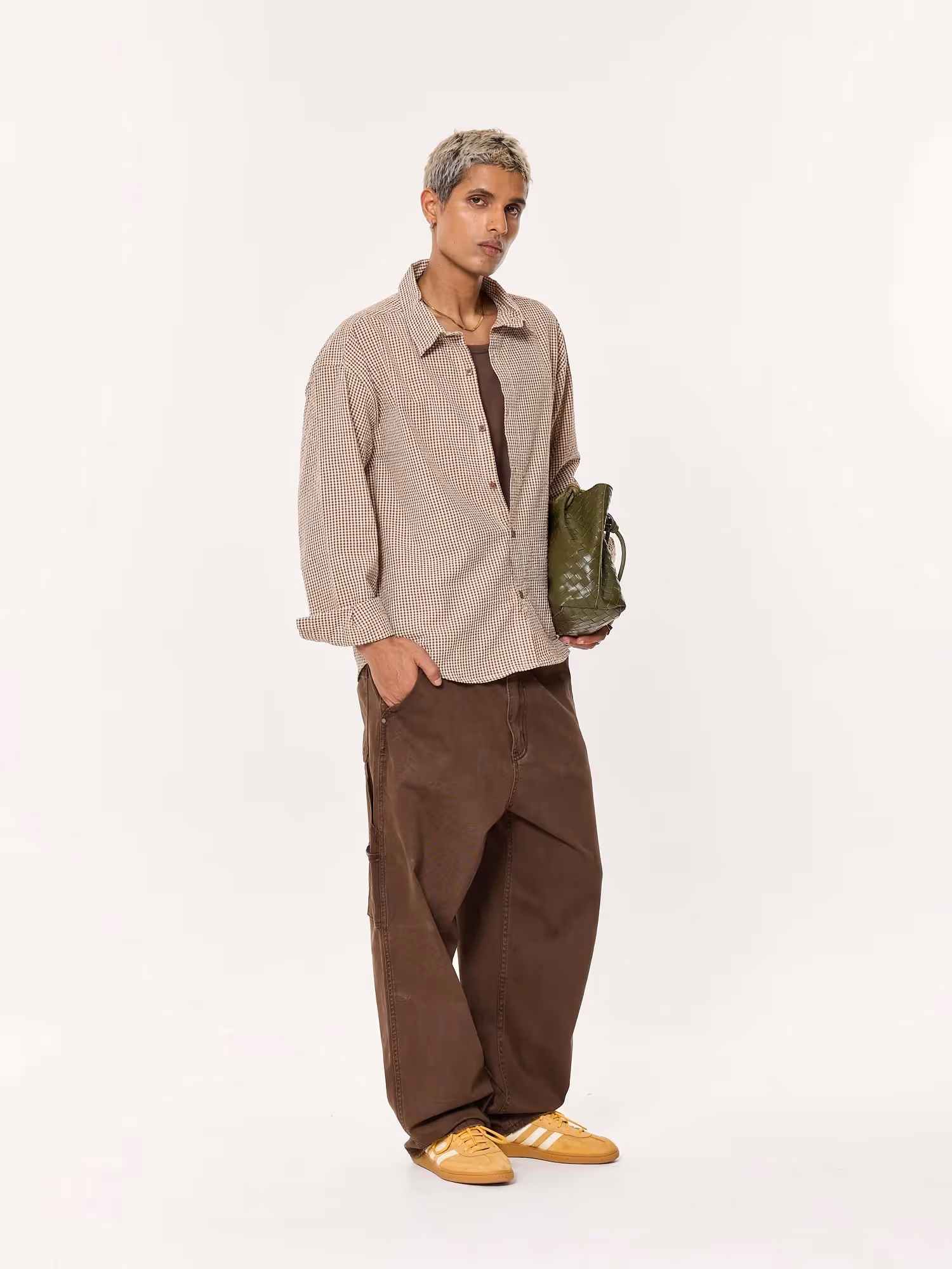 Brown Gingham Oversized Cropped Shirt image 3