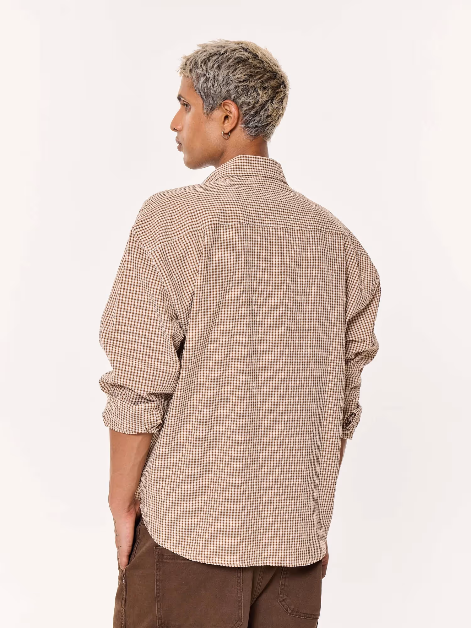 Brown Gingham Oversized Cropped Shirt image 7