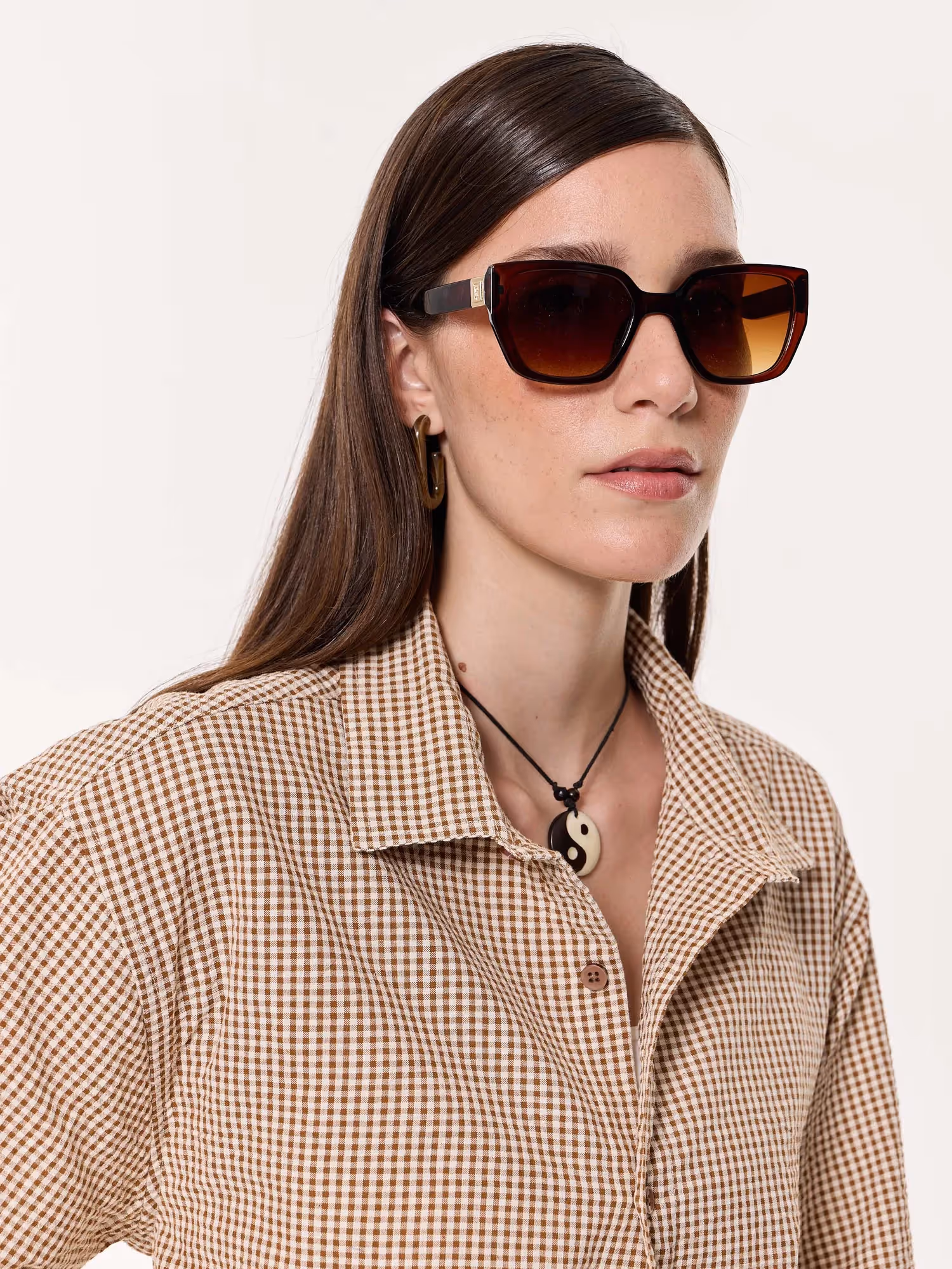 Brown Gingham Oversized Cropped Shirt image 8