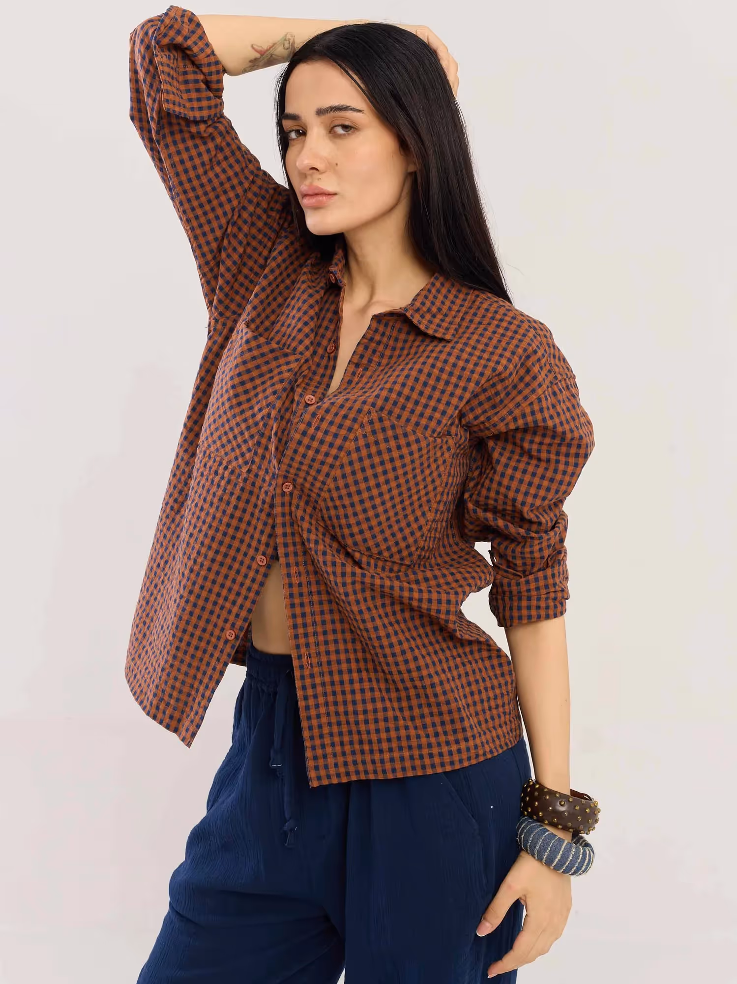 Brown Gingham Seersucker Shirt image 6