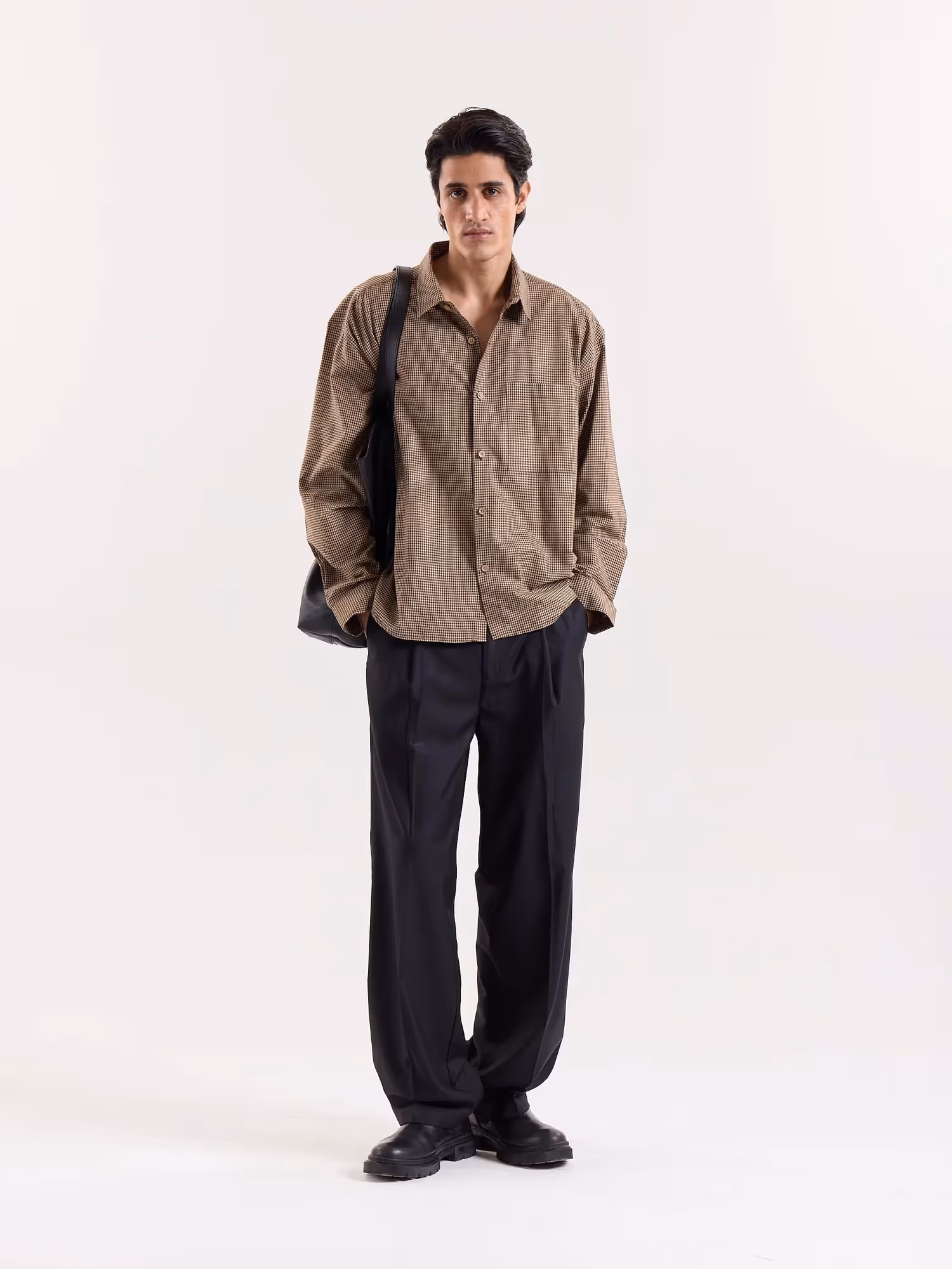 Brown Houndstooth Cropped Shirt image 1