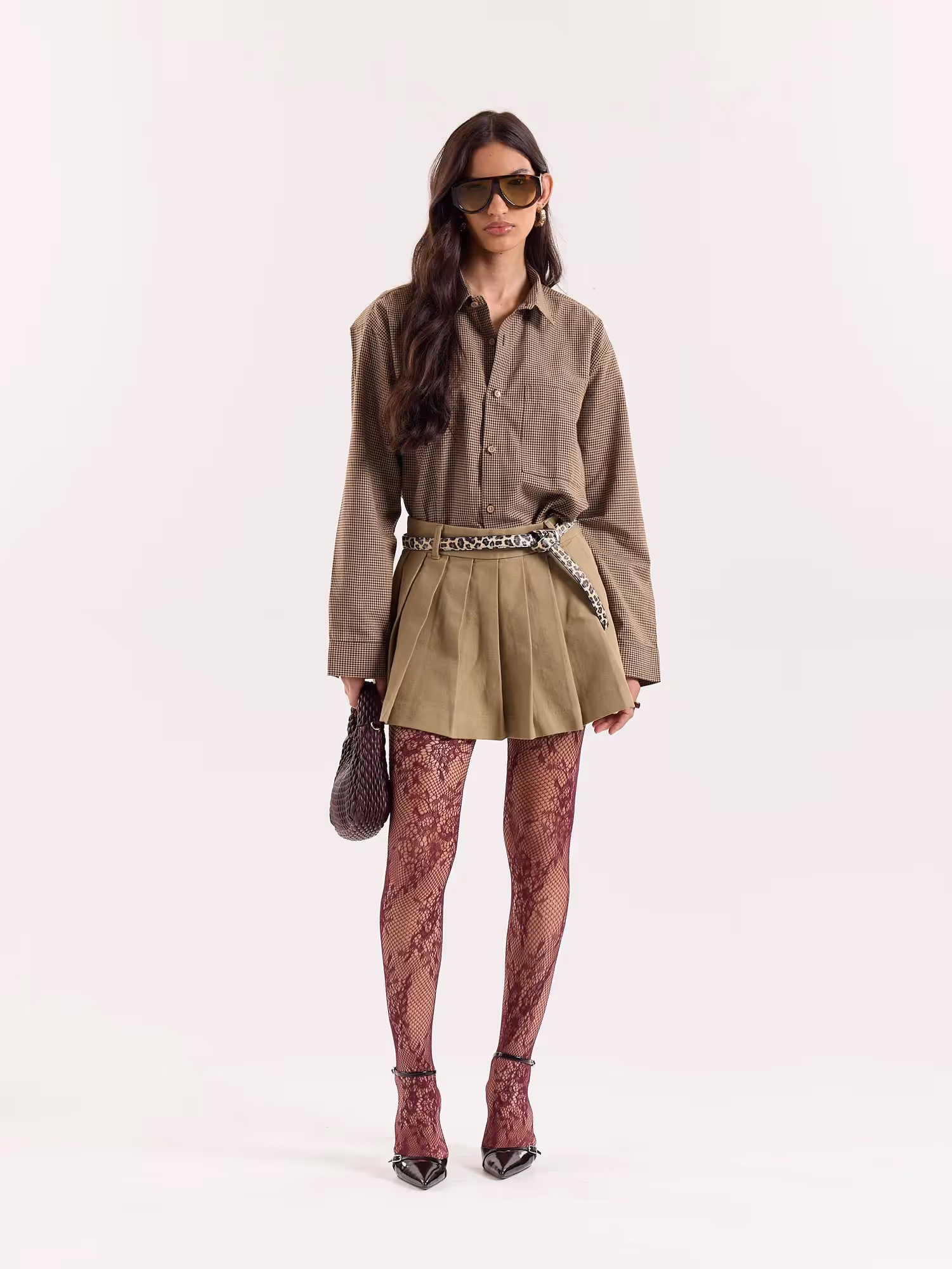 Brown Houndstooth Cropped Shirt  image 2