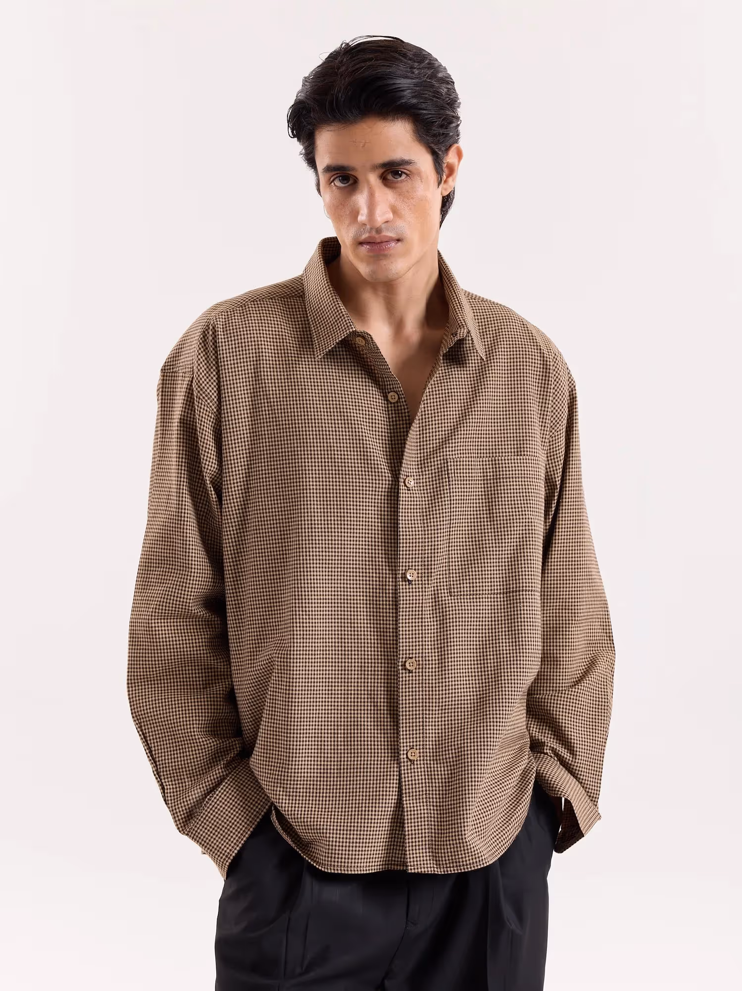Brown Houndstooth Cropped Shirt  image 3