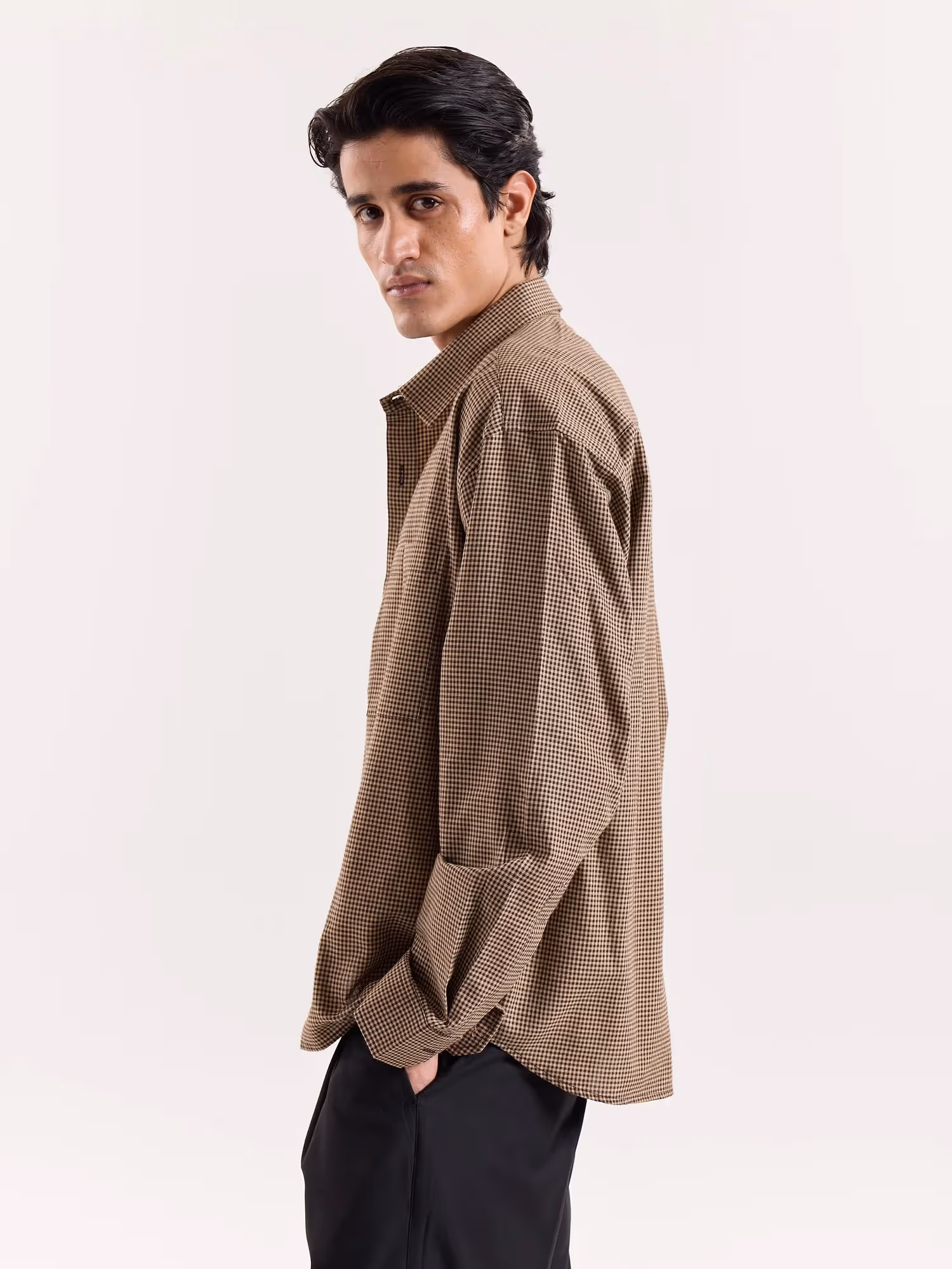 Brown Houndstooth Cropped Shirt  image 5