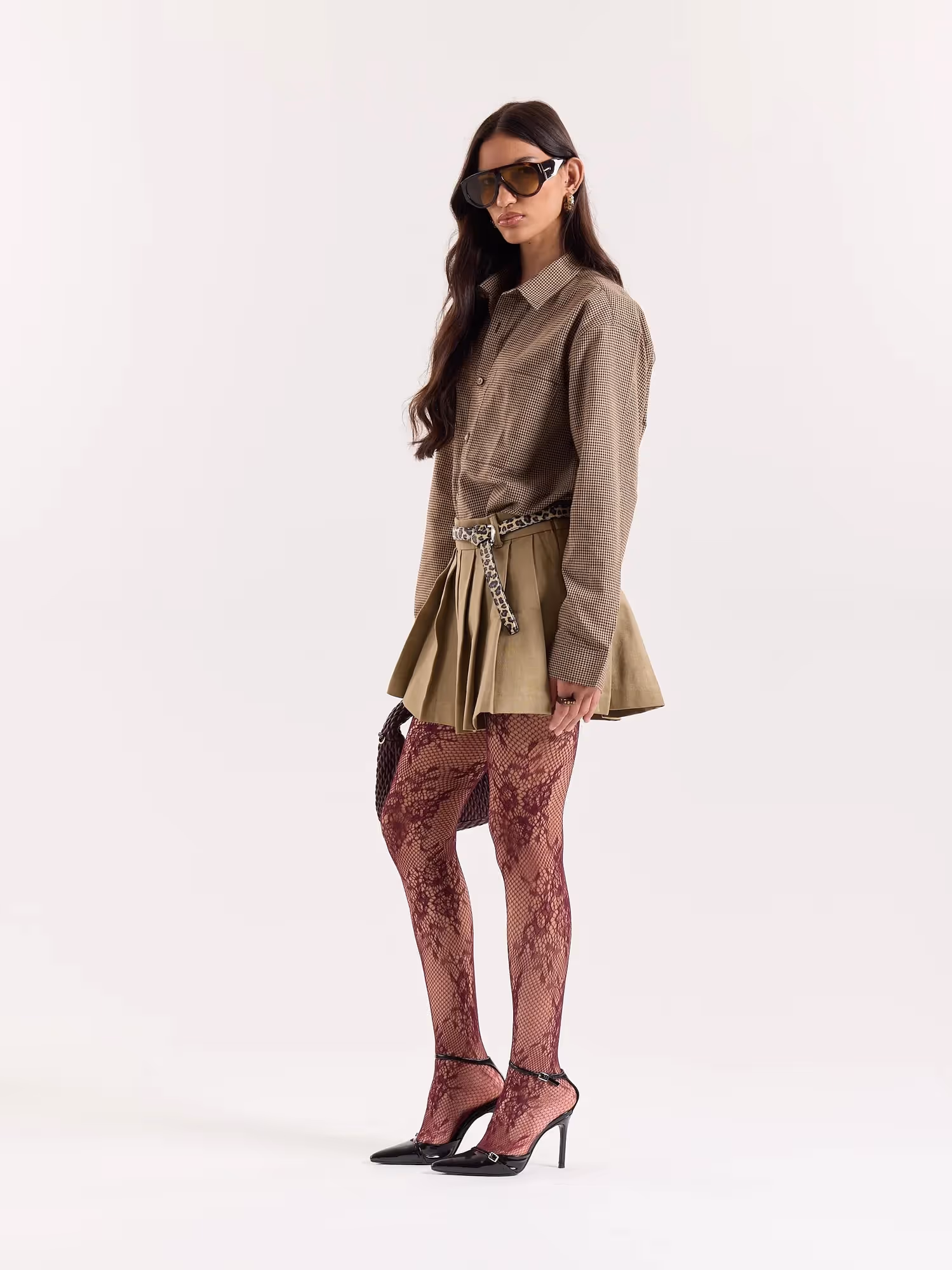 Brown Houndstooth Cropped Shirt  image 6