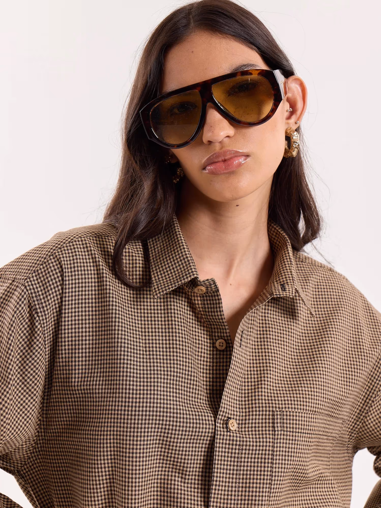 Brown Houndstooth Cropped Shirt  image 7