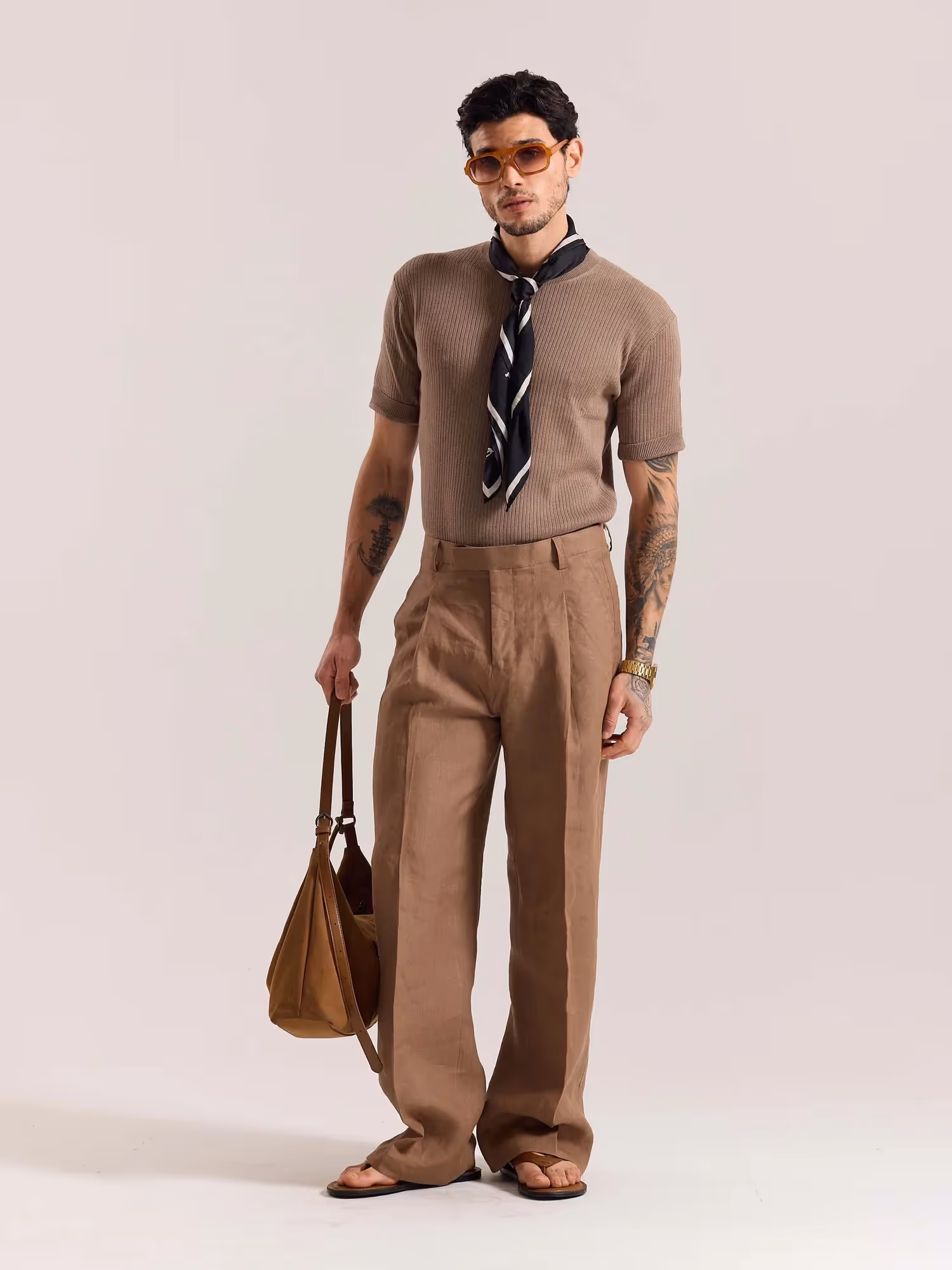 Brown Linen Baggy Fit Trousers image 1