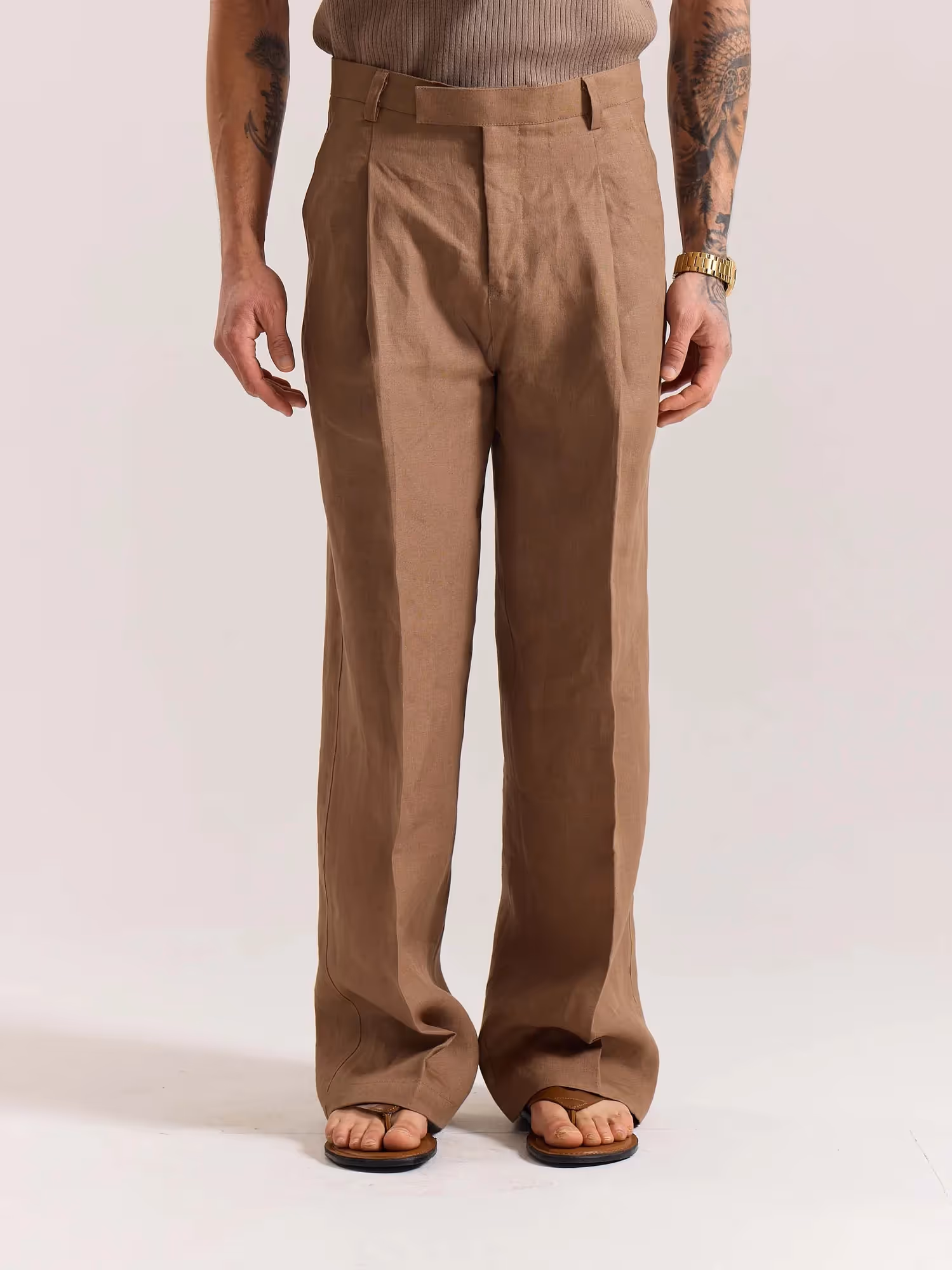 Brown Linen Baggy Fit Trousers image 3