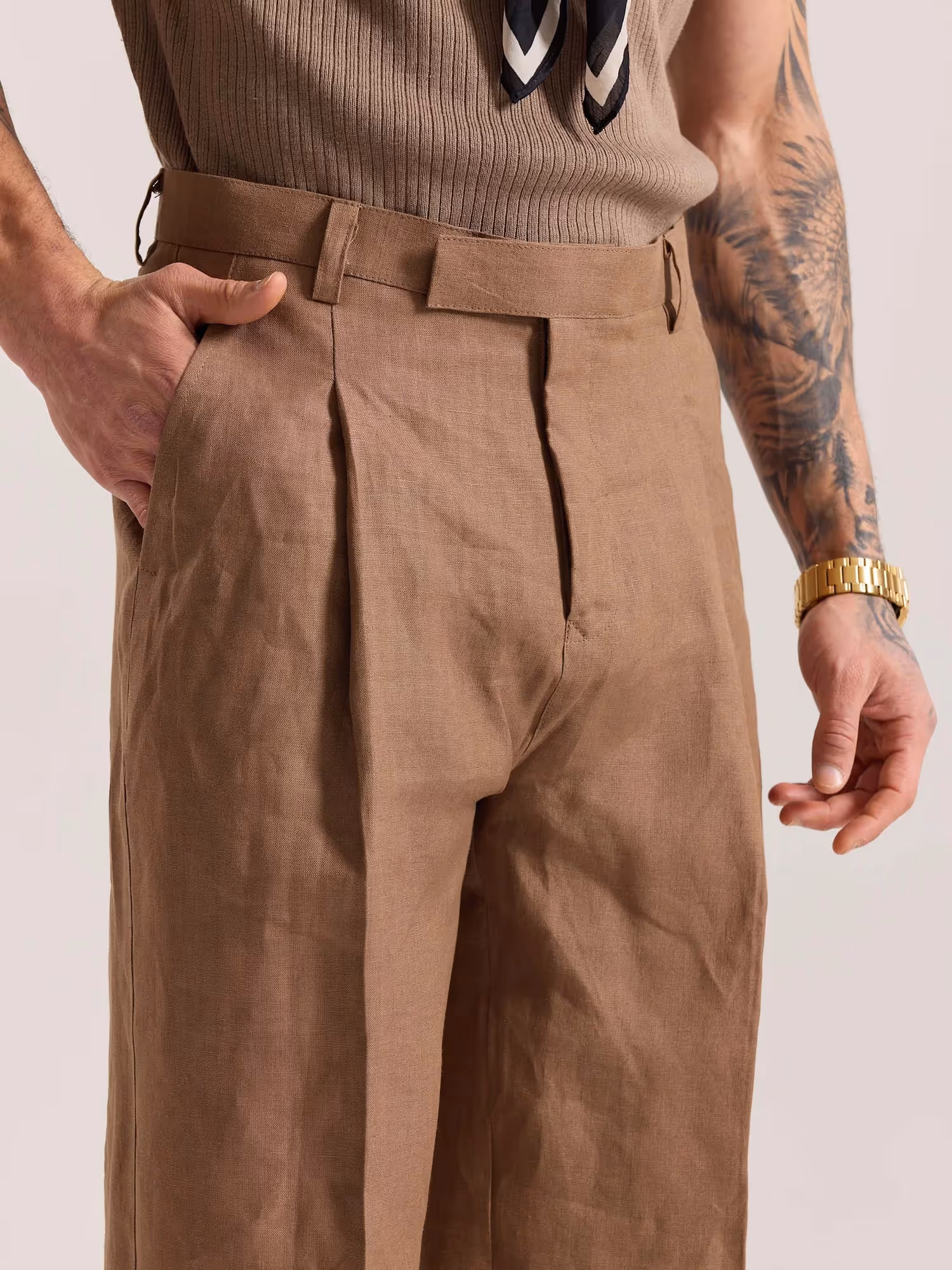 Brown Linen Baggy Fit Trousers image 6