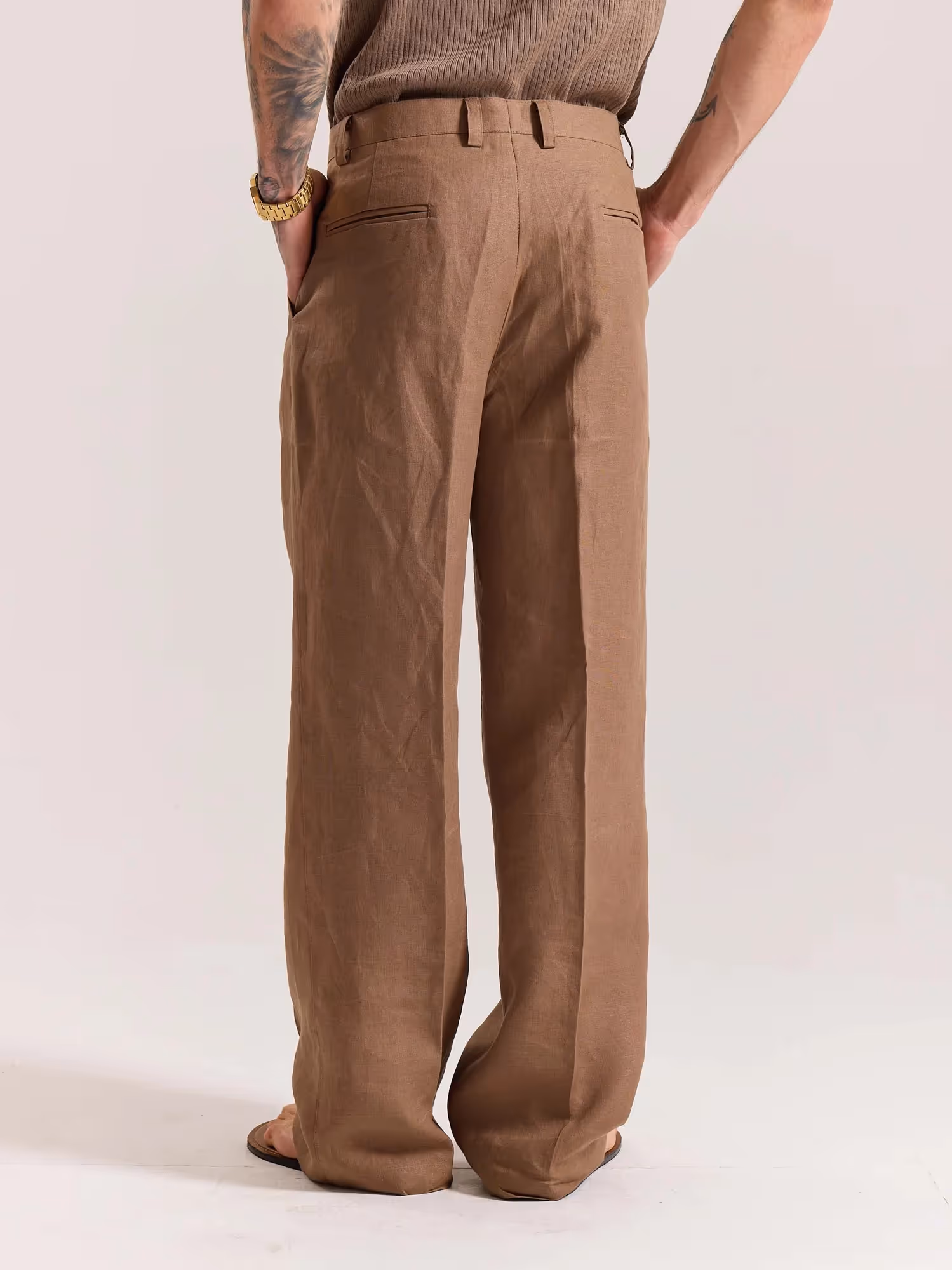 Brown Linen Baggy Fit Trousers image 8