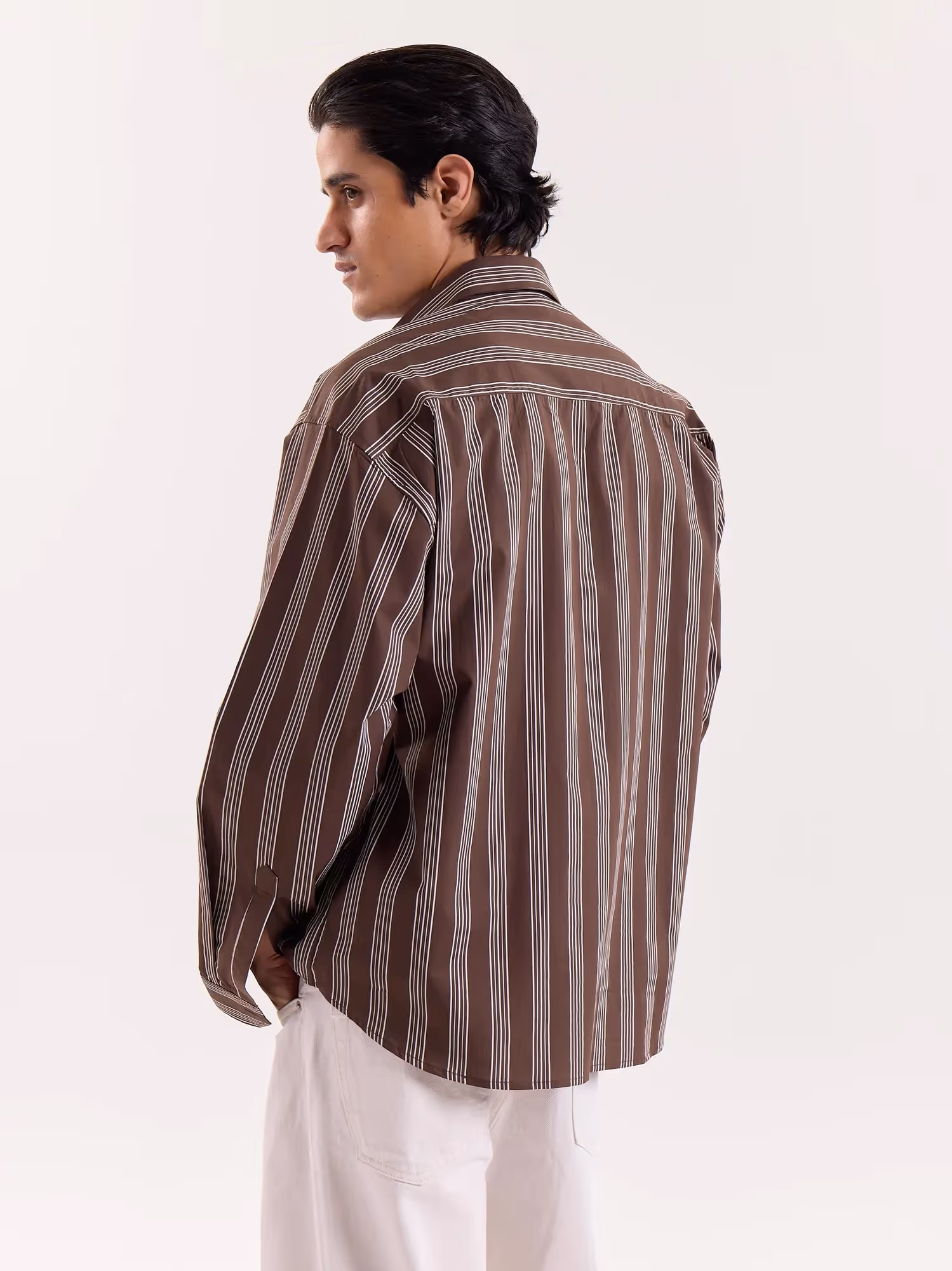 Brown Retro Striped Poplin Cropped Shirt image 5