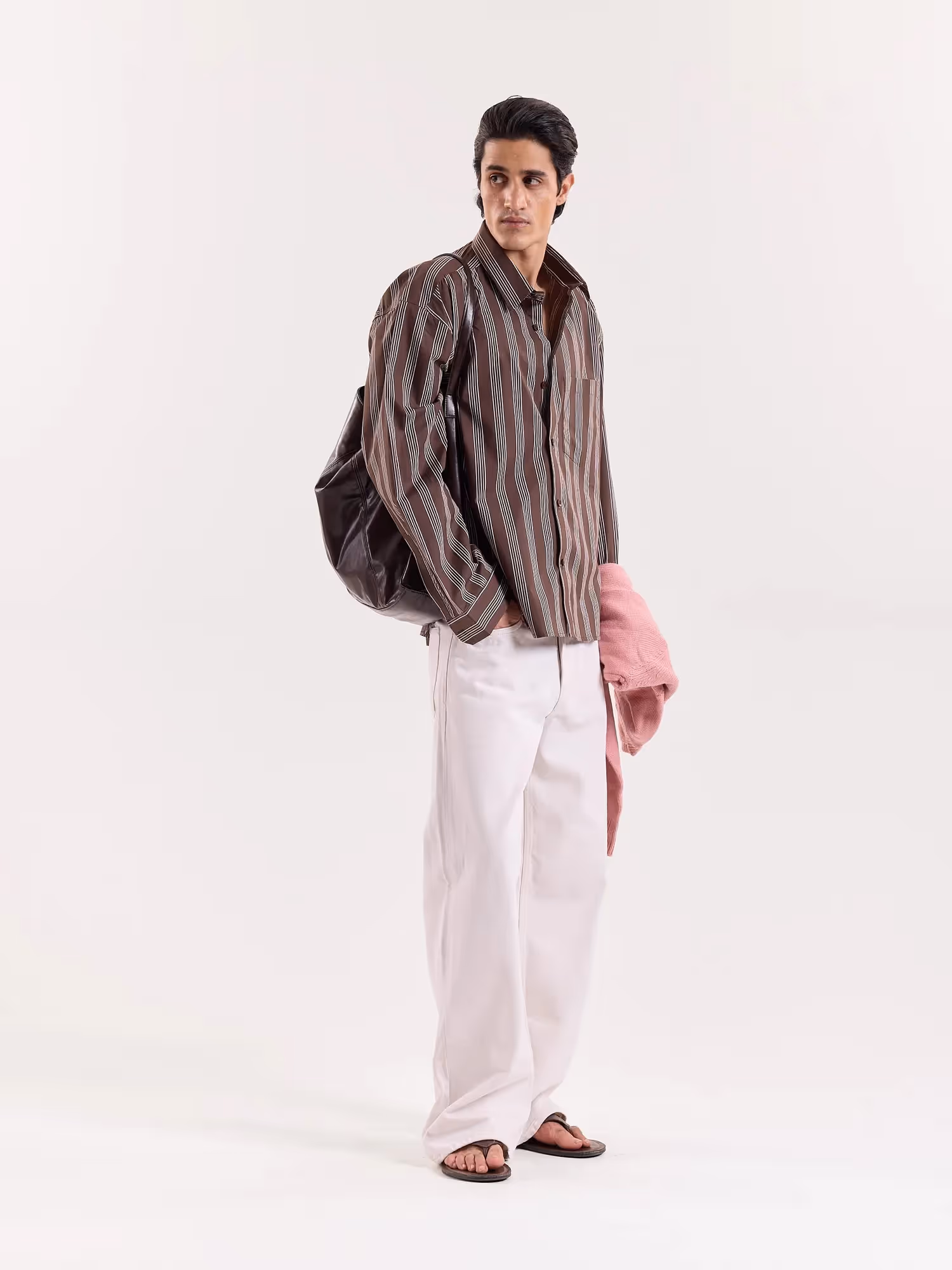 Brown Retro Striped Poplin Cropped Shirt image 7