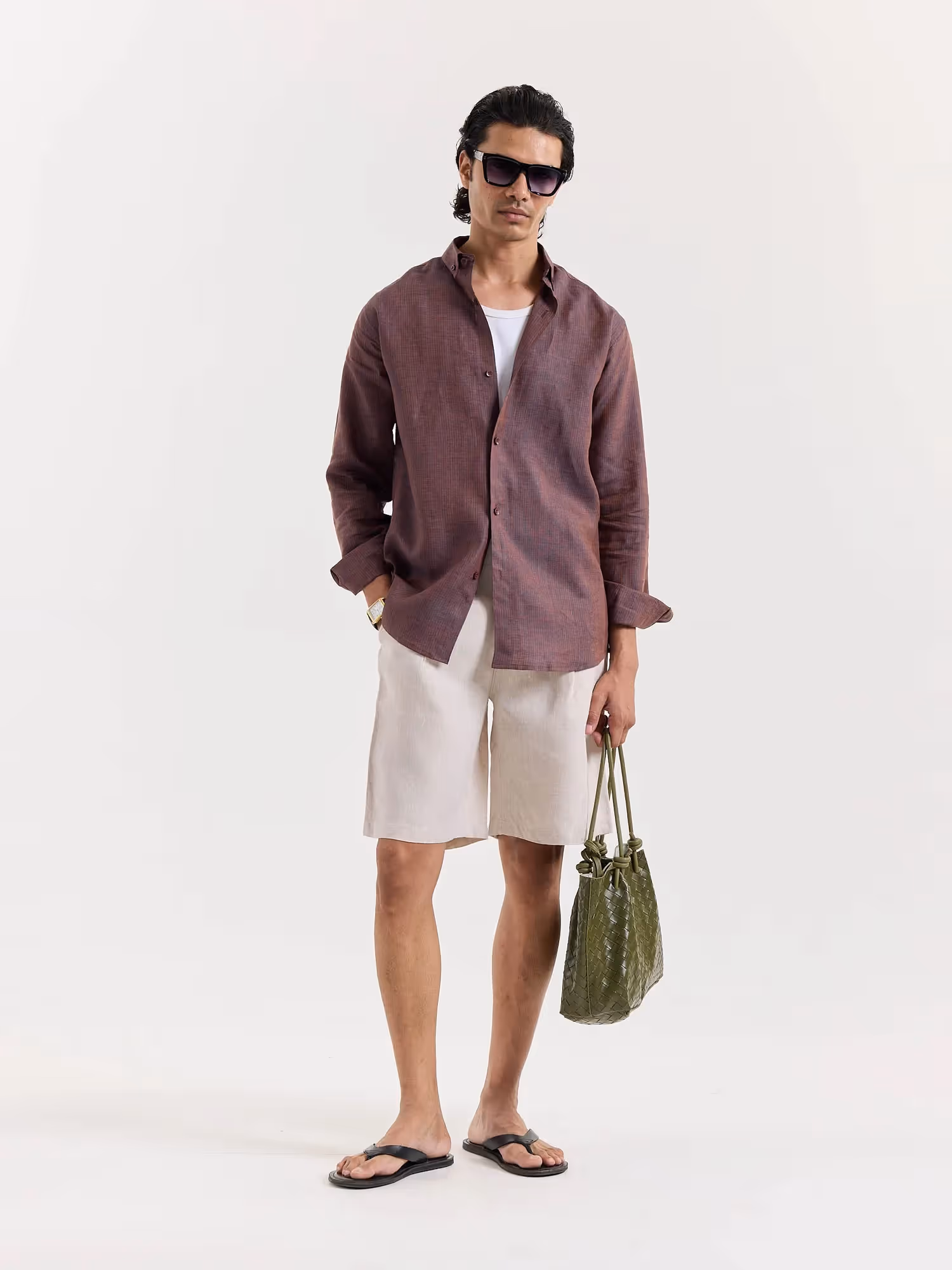 Brown Striped Irish Linen Shirt  image 1