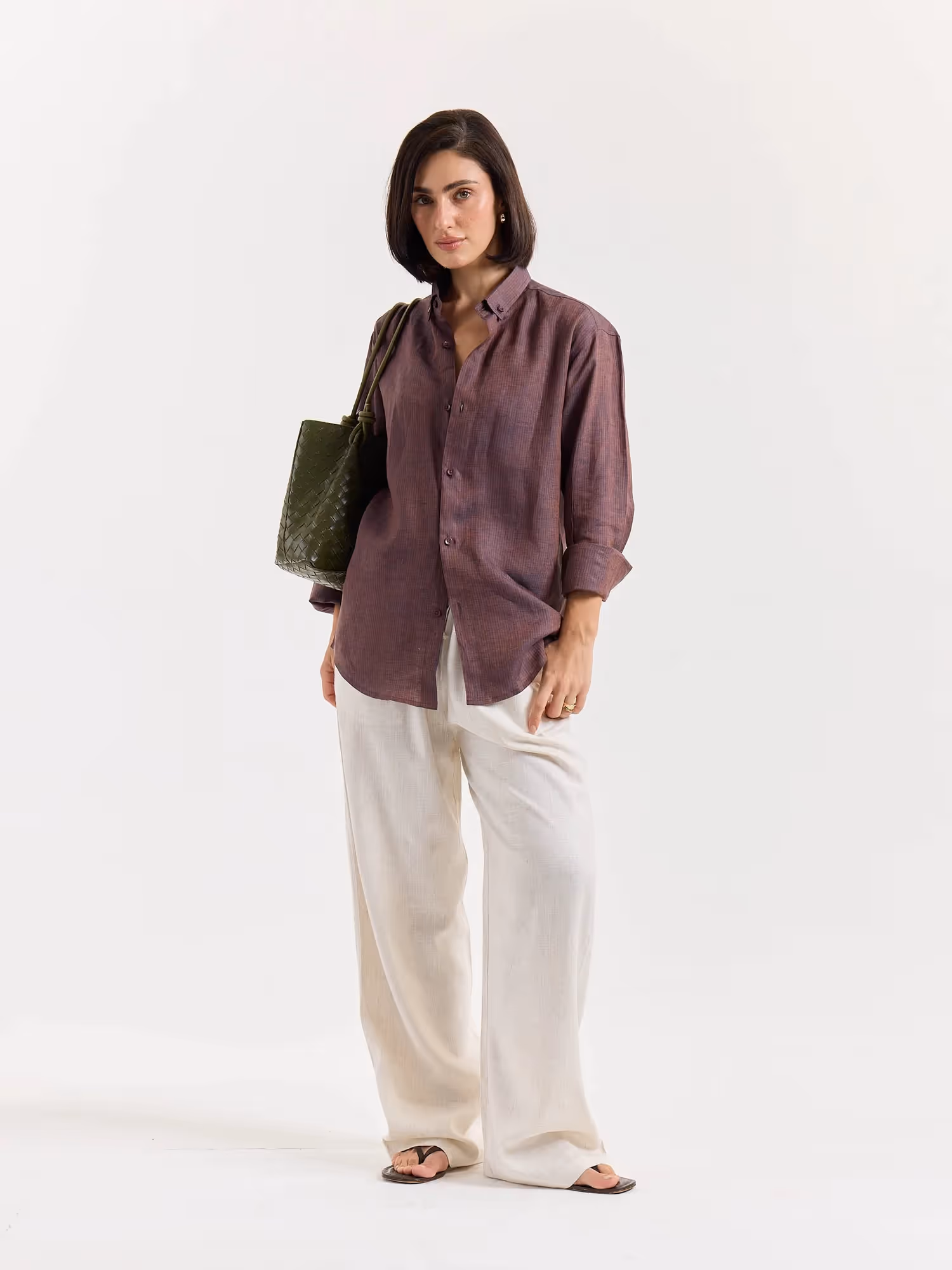 Brown Striped Irish Linen Shirt  image 2