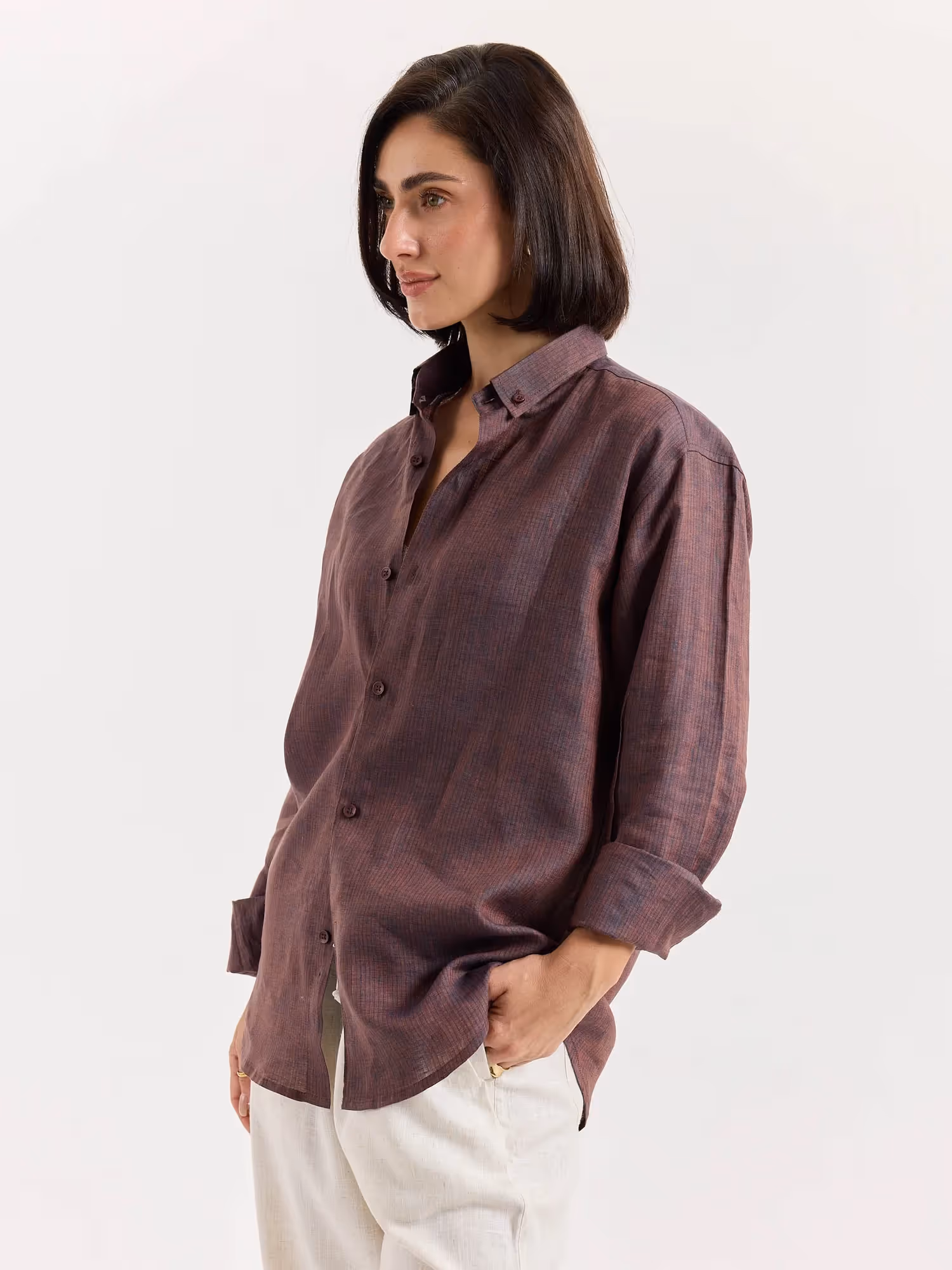 Brown Striped Irish Linen Shirt  image 5