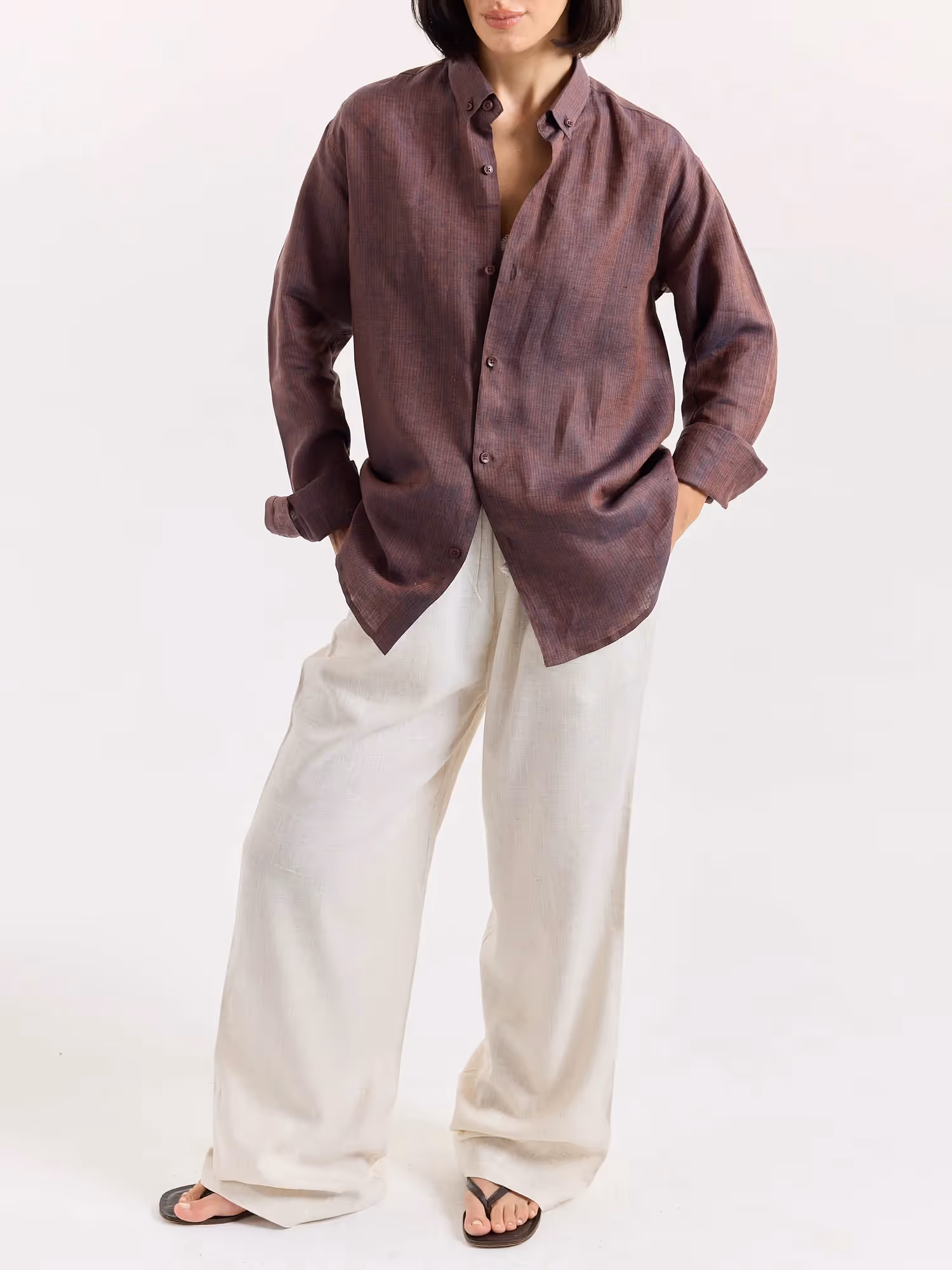 Brown Striped Irish Linen Shirt  image 7