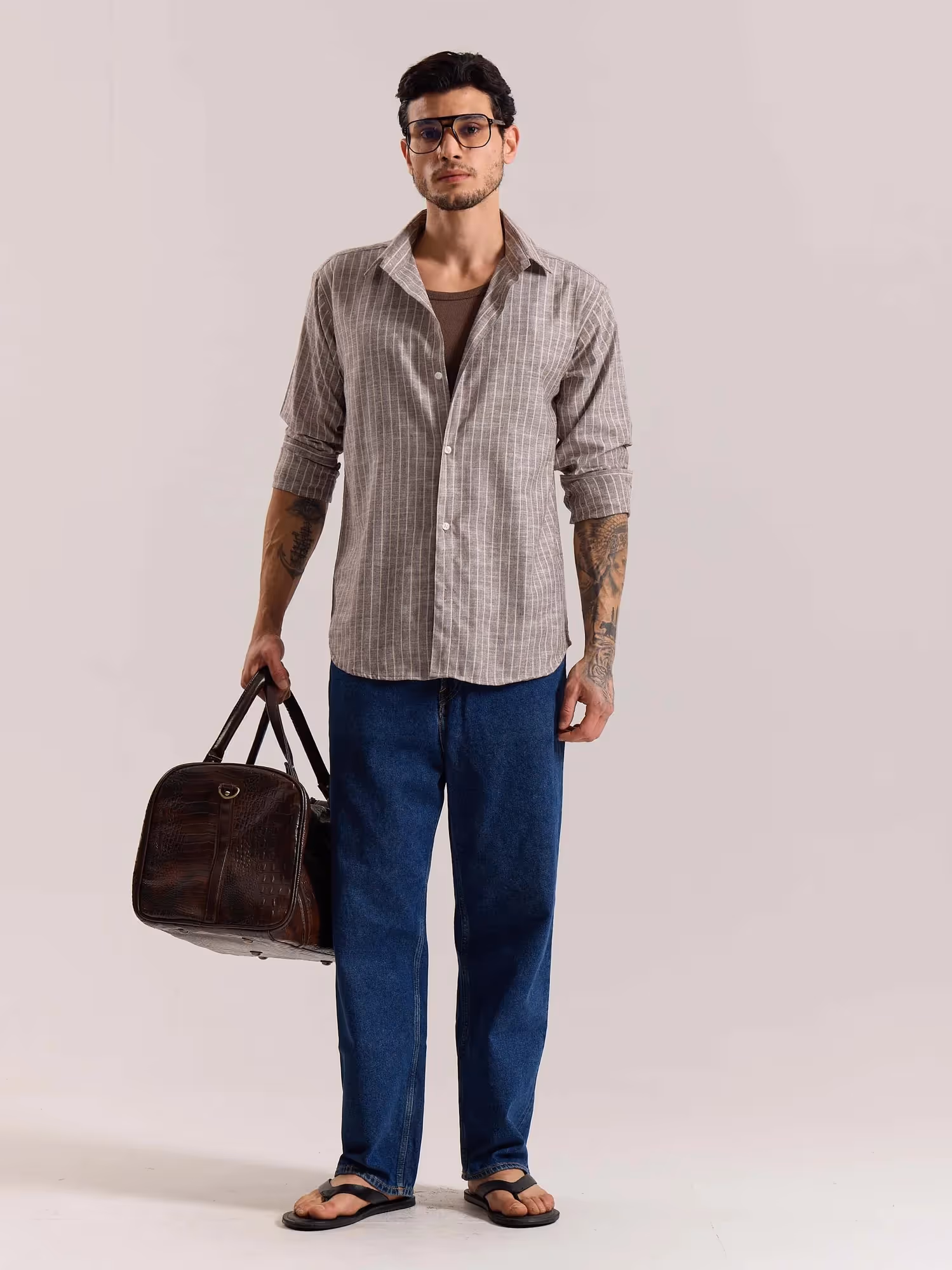 Brown Striped Linen-blend Shirt image 1