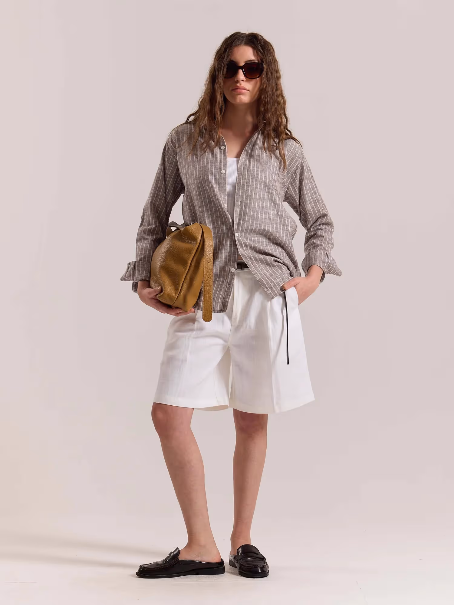 Brown Striped Linen-blend Shirt image 2