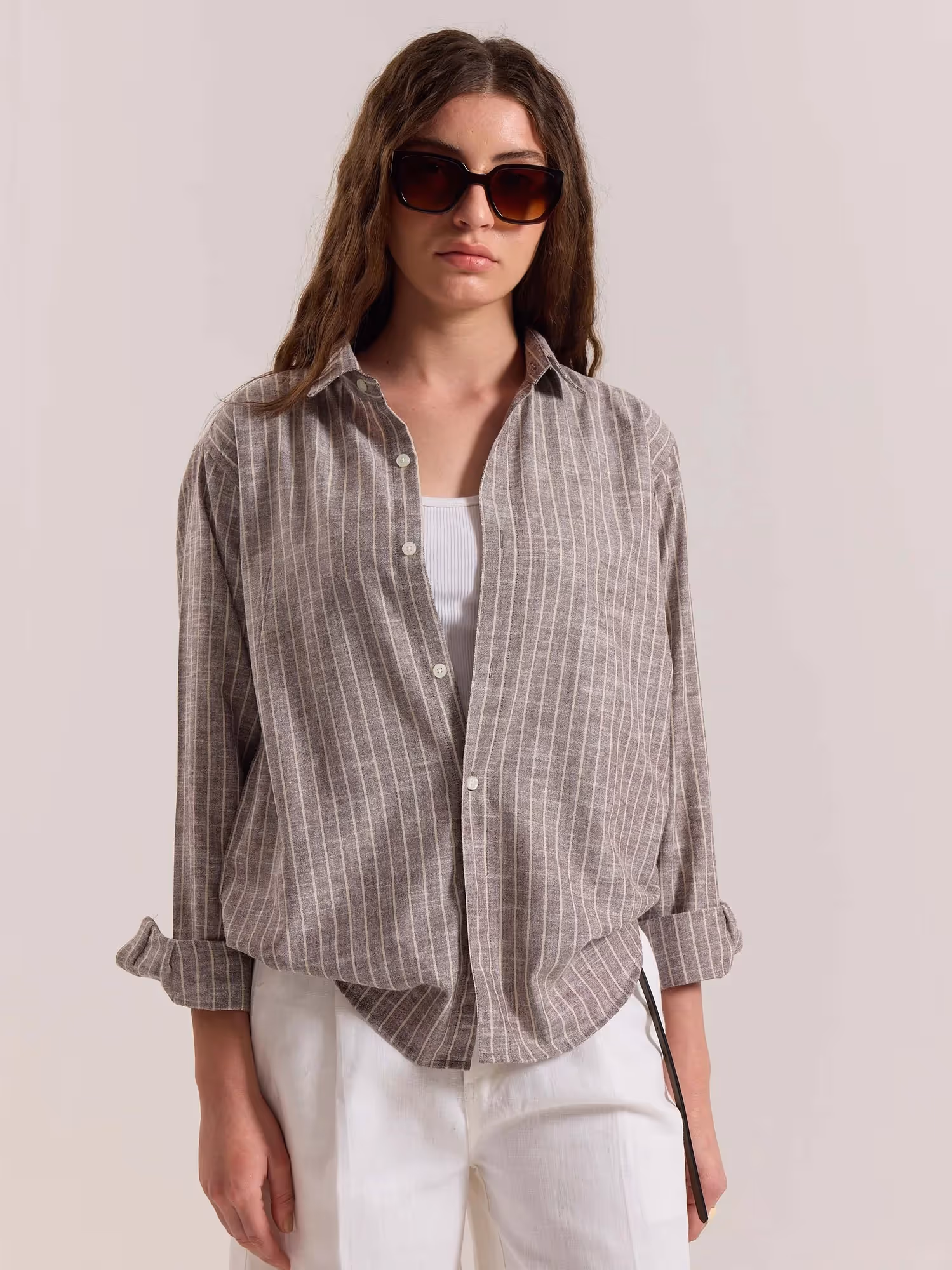 Brown Striped Linen-blend Shirt image 4