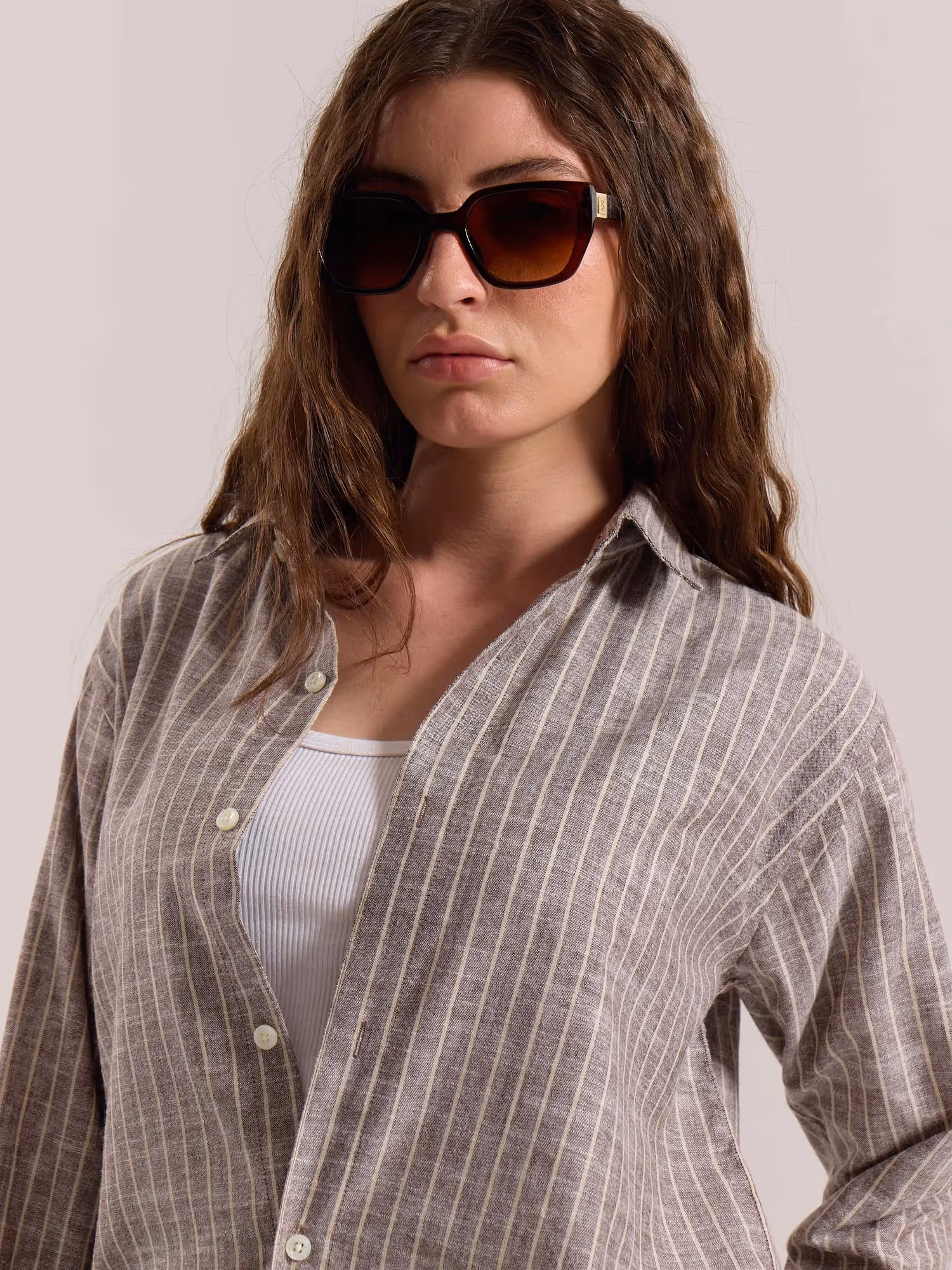 Brown Striped Linen-blend Shirt image 6