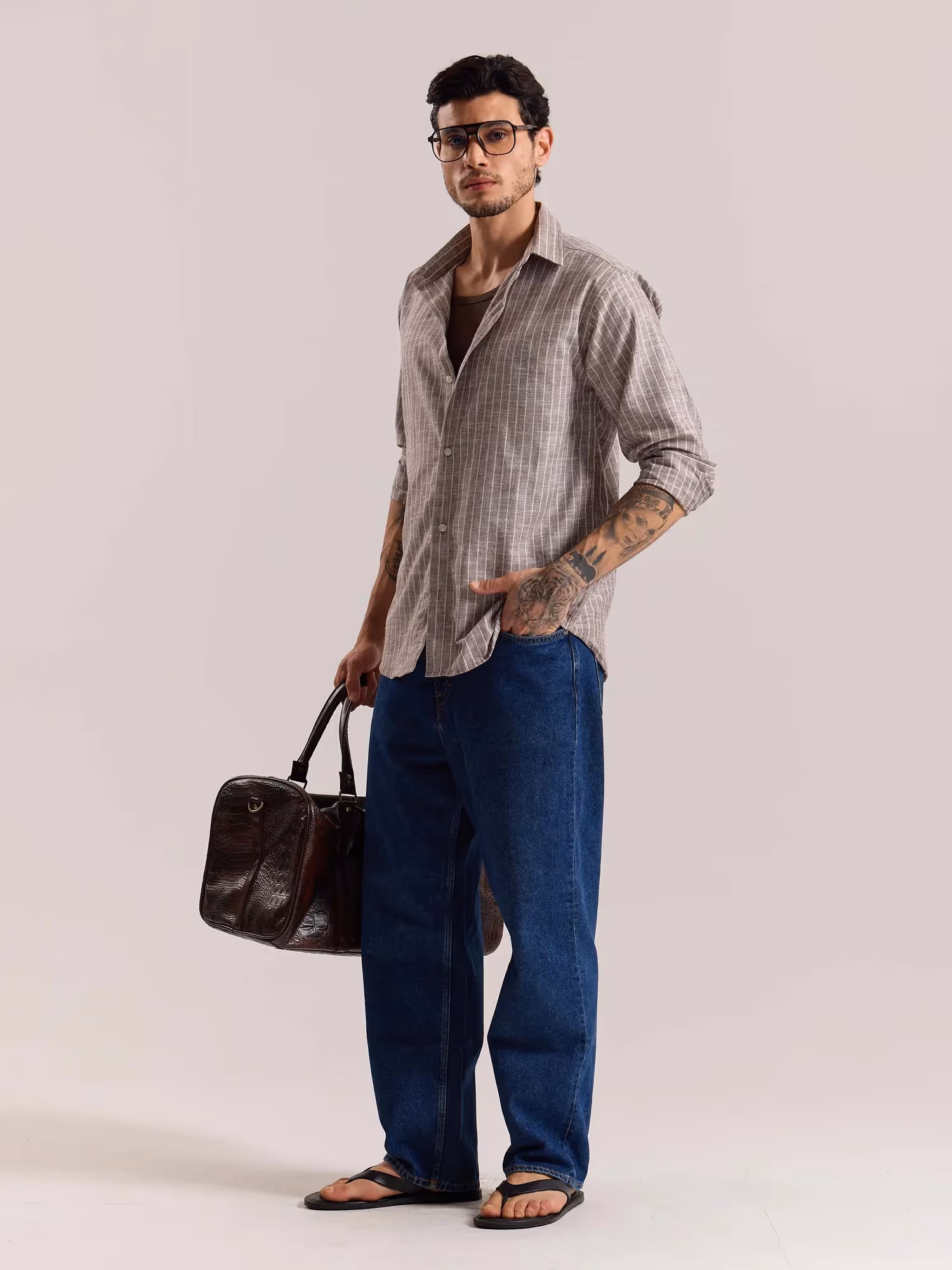 Brown Striped Linen-blend Shirt image 7