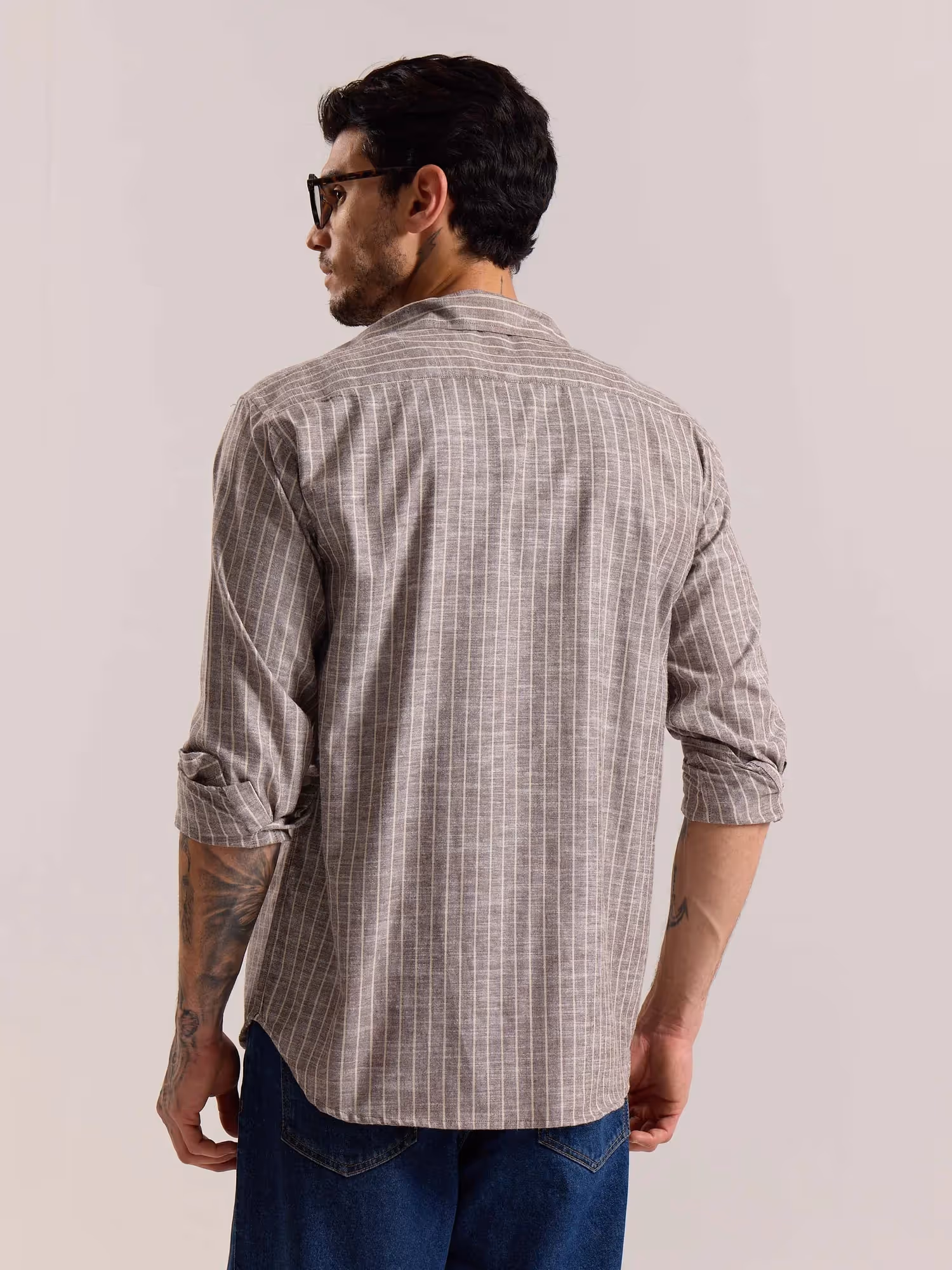 Brown Striped Linen-blend Shirt image 8