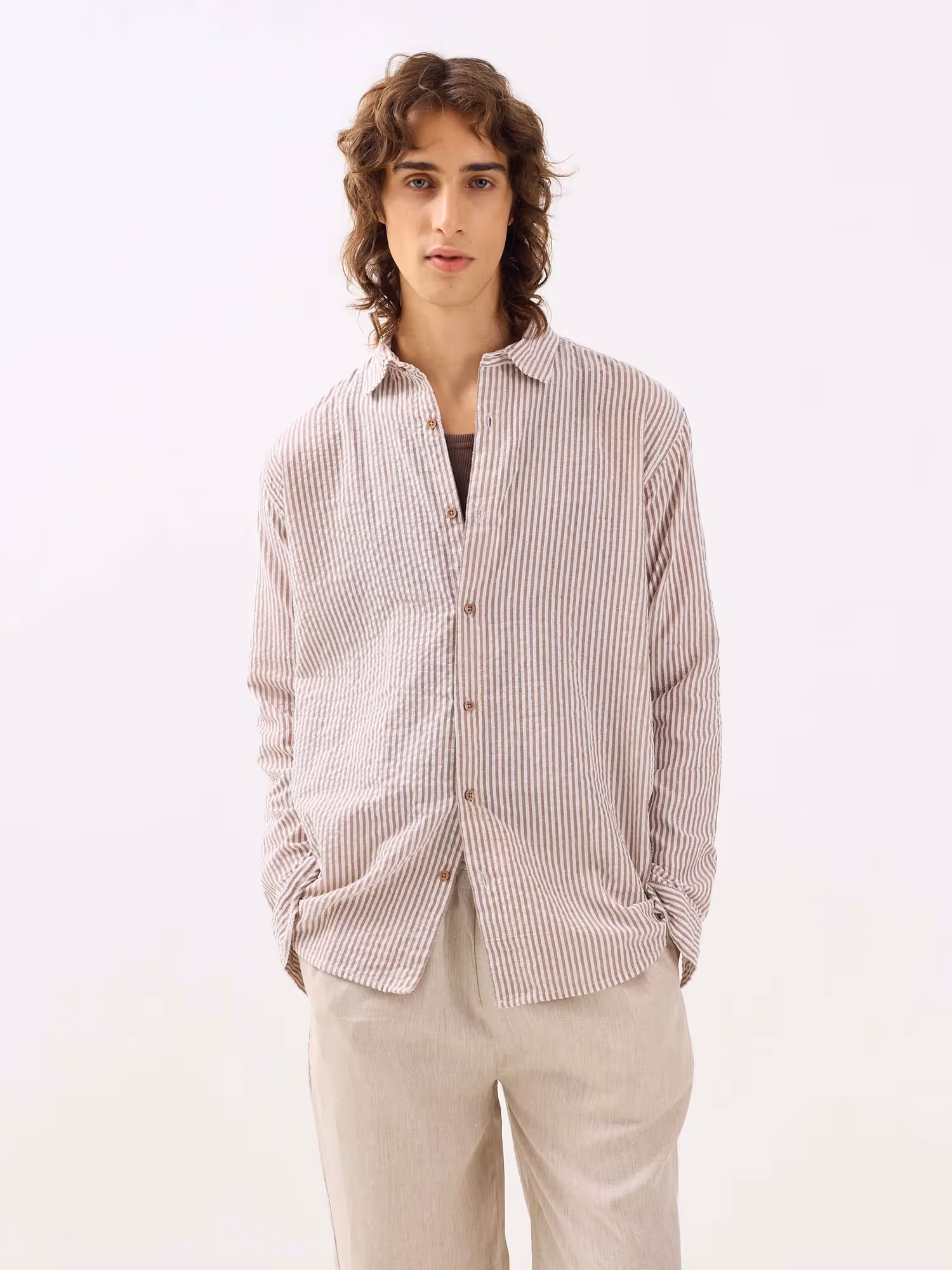 Brown Striped Seersucker Shirt  image 2