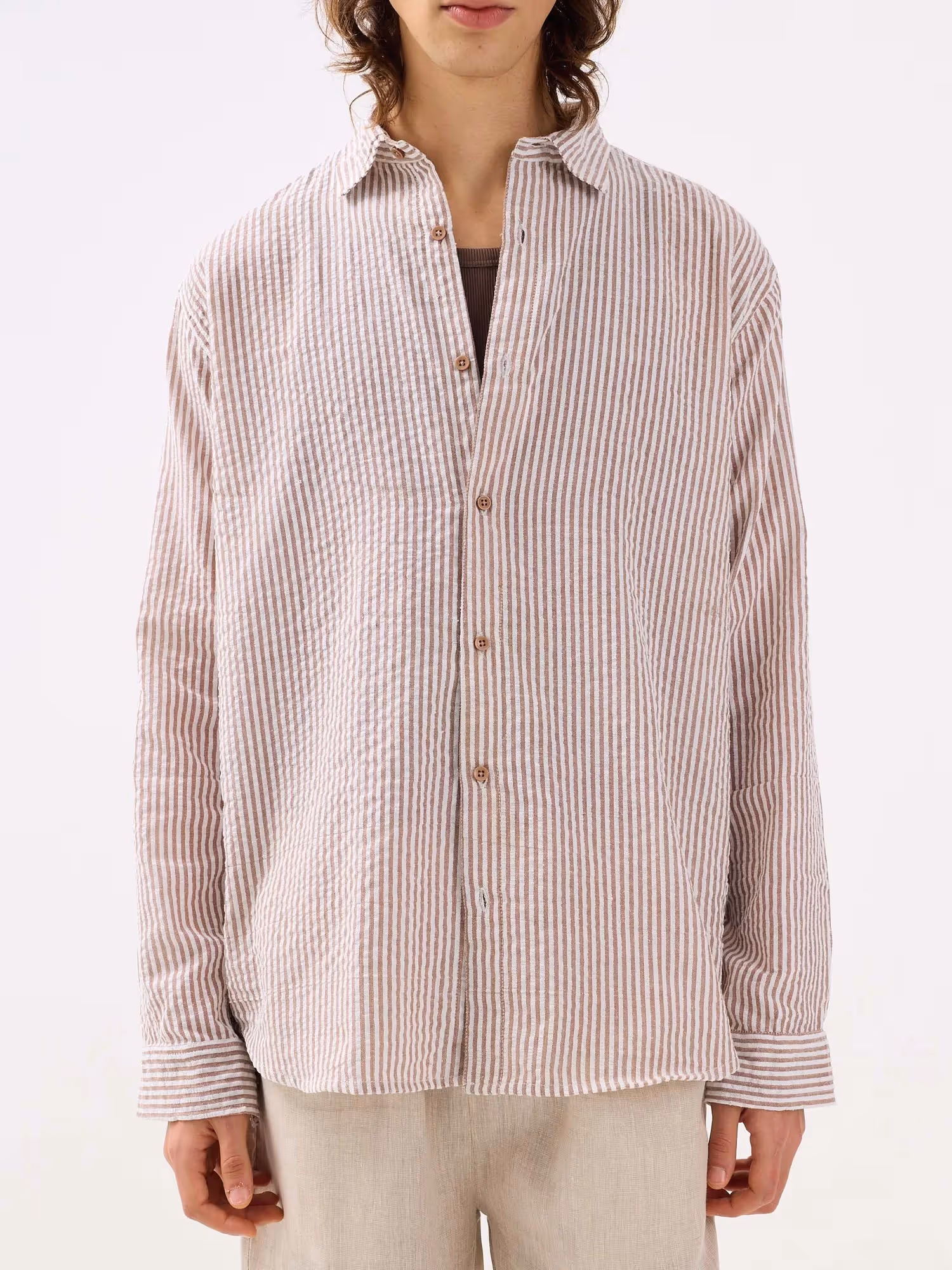 Brown Striped Seersucker Shirt  image 3