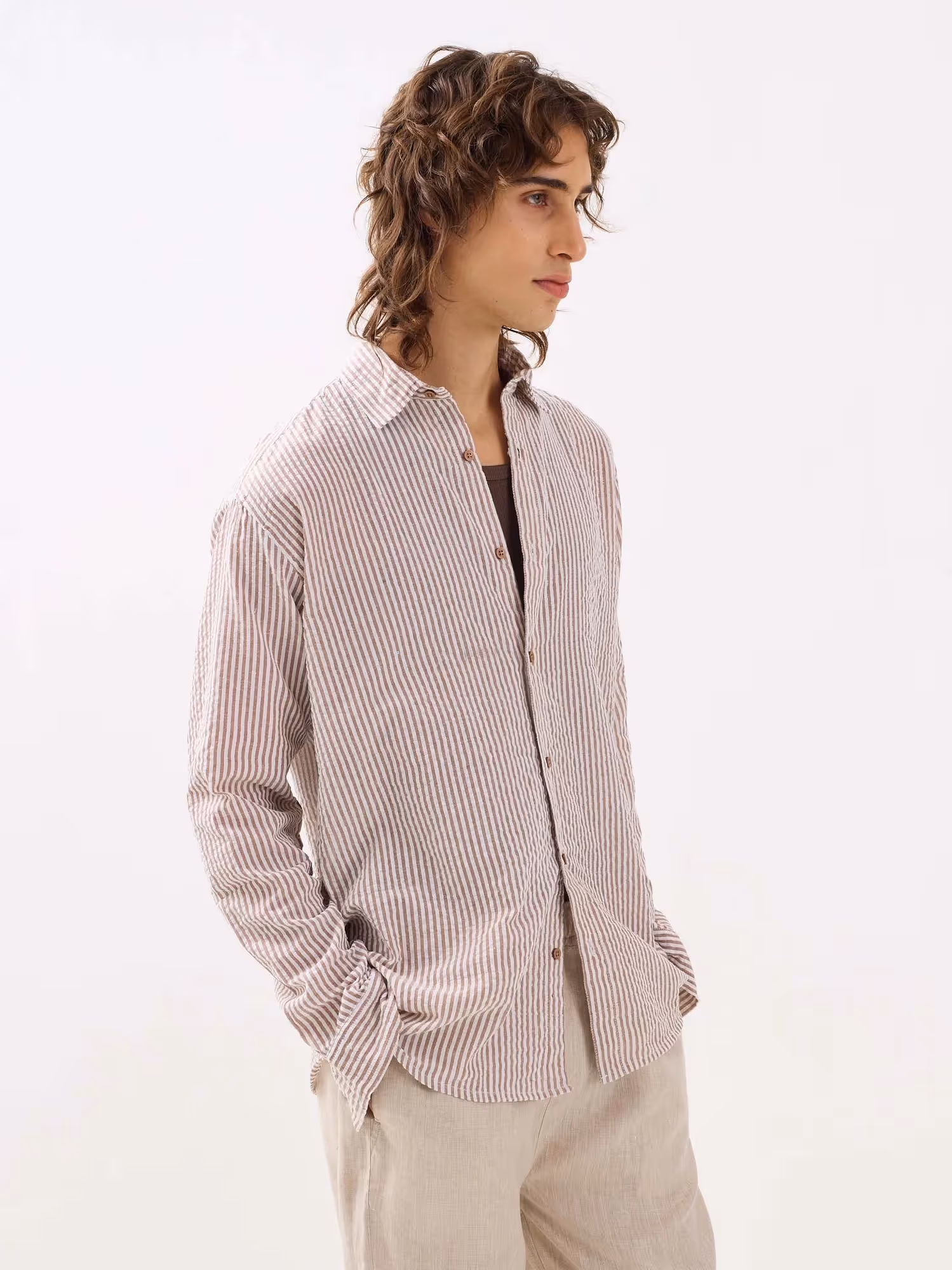 Brown Striped Seersucker Shirt  image 4