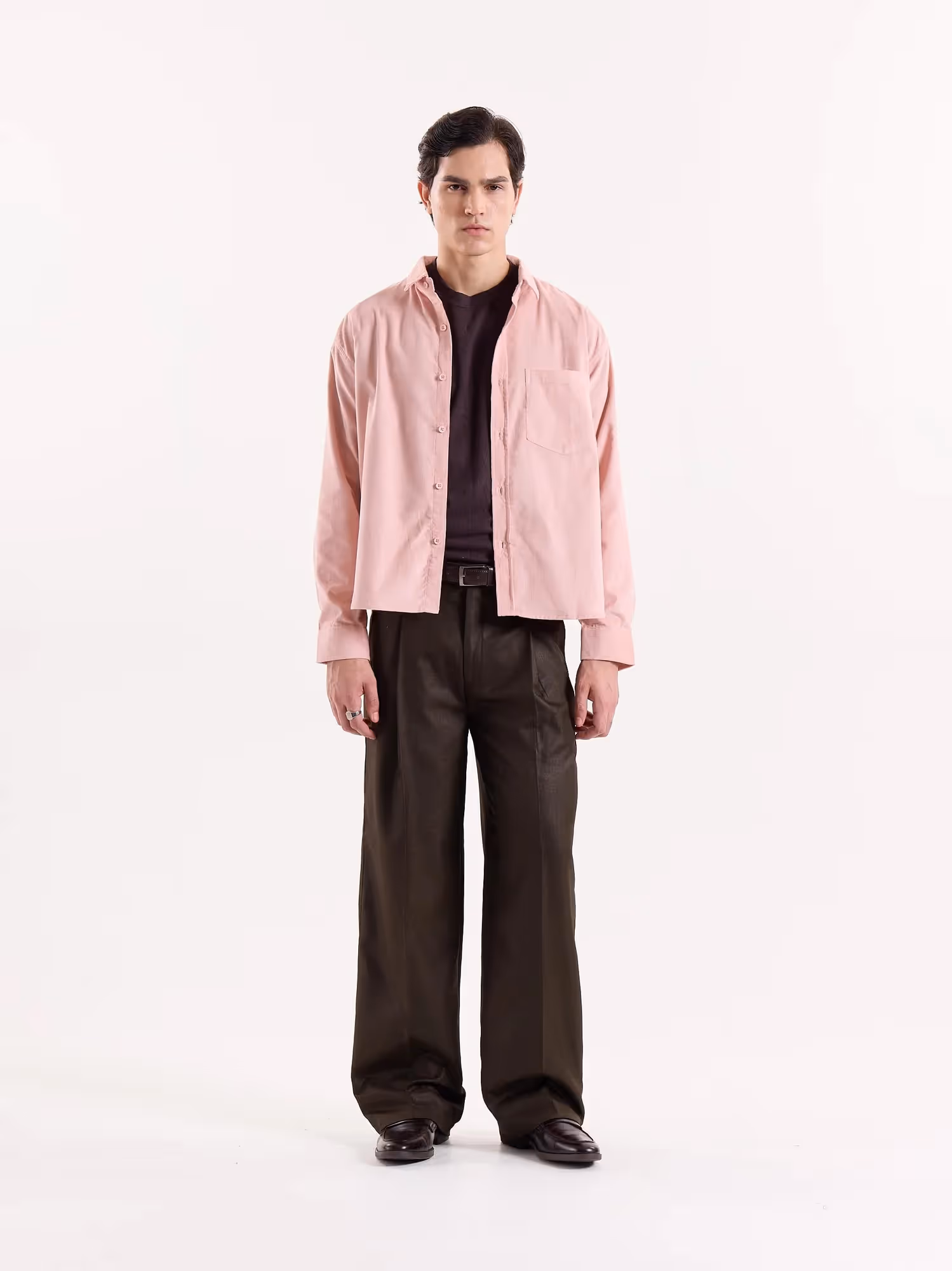 Brown Textured Baggy Fit Trousers image 1