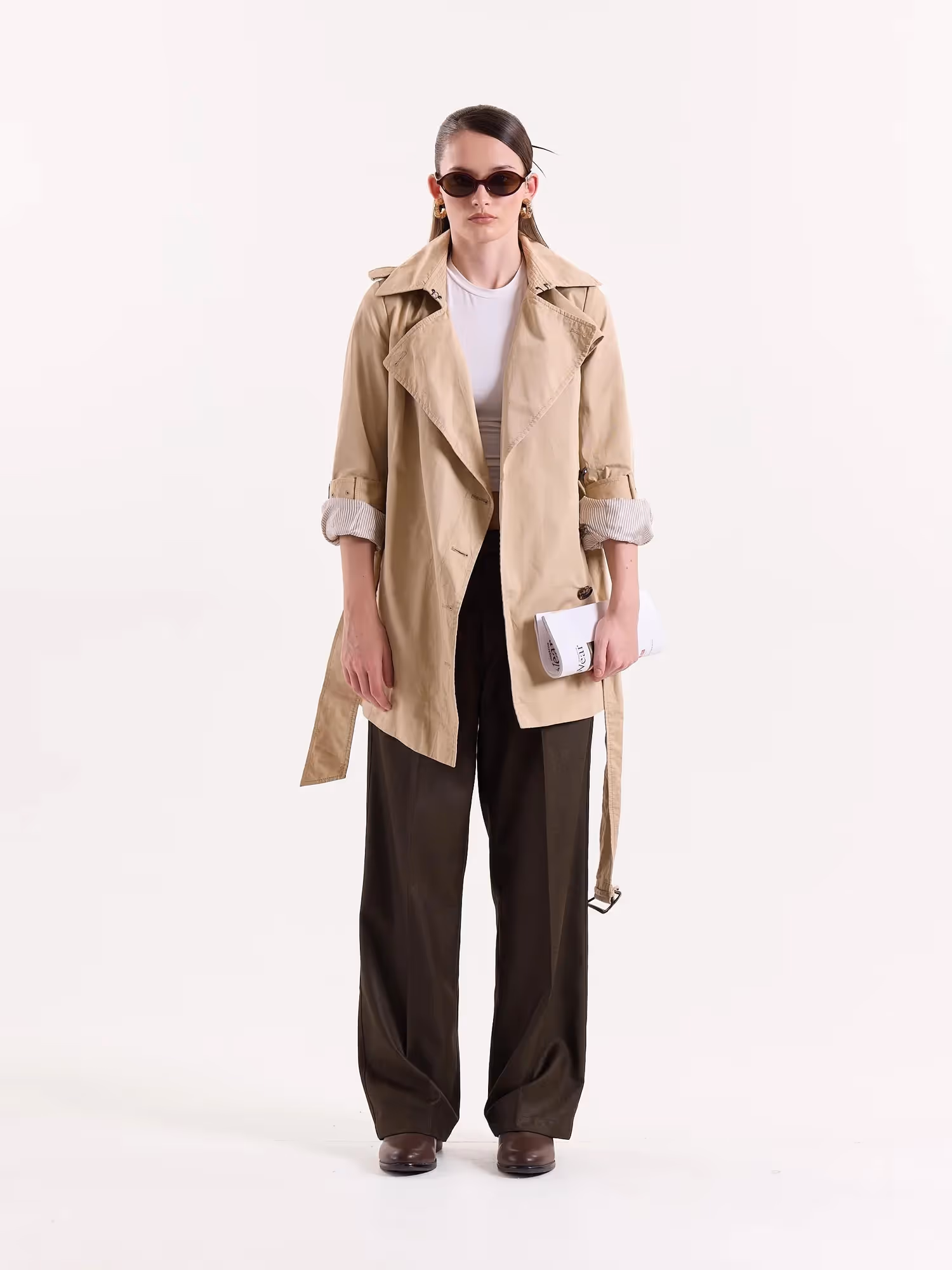 Brown Textured Baggy Fit Trousers image 3