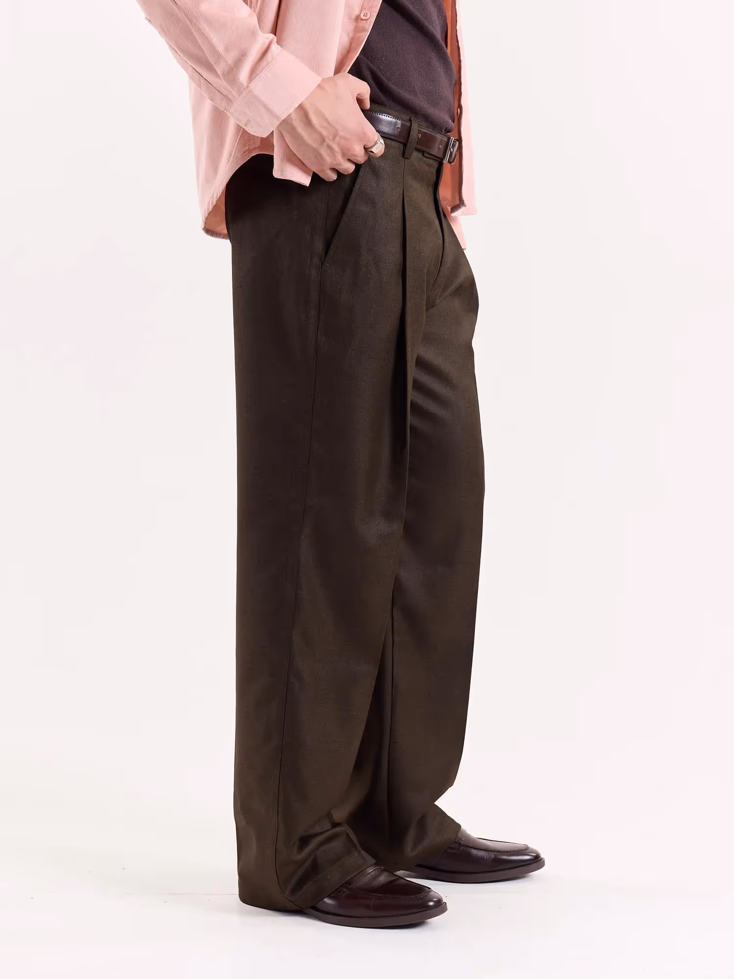 Brown Textured Baggy Fit Trousers image 5