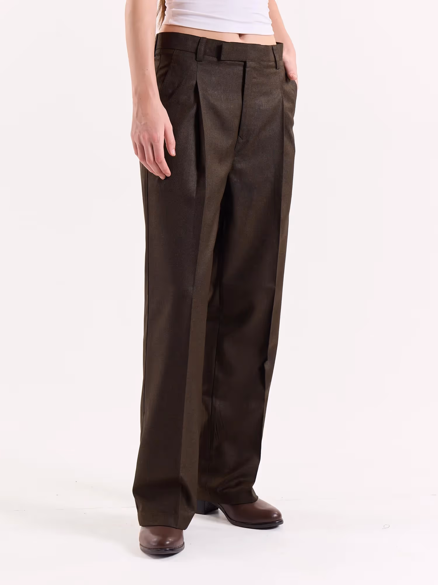 Brown Textured Baggy Fit Trousers image 6